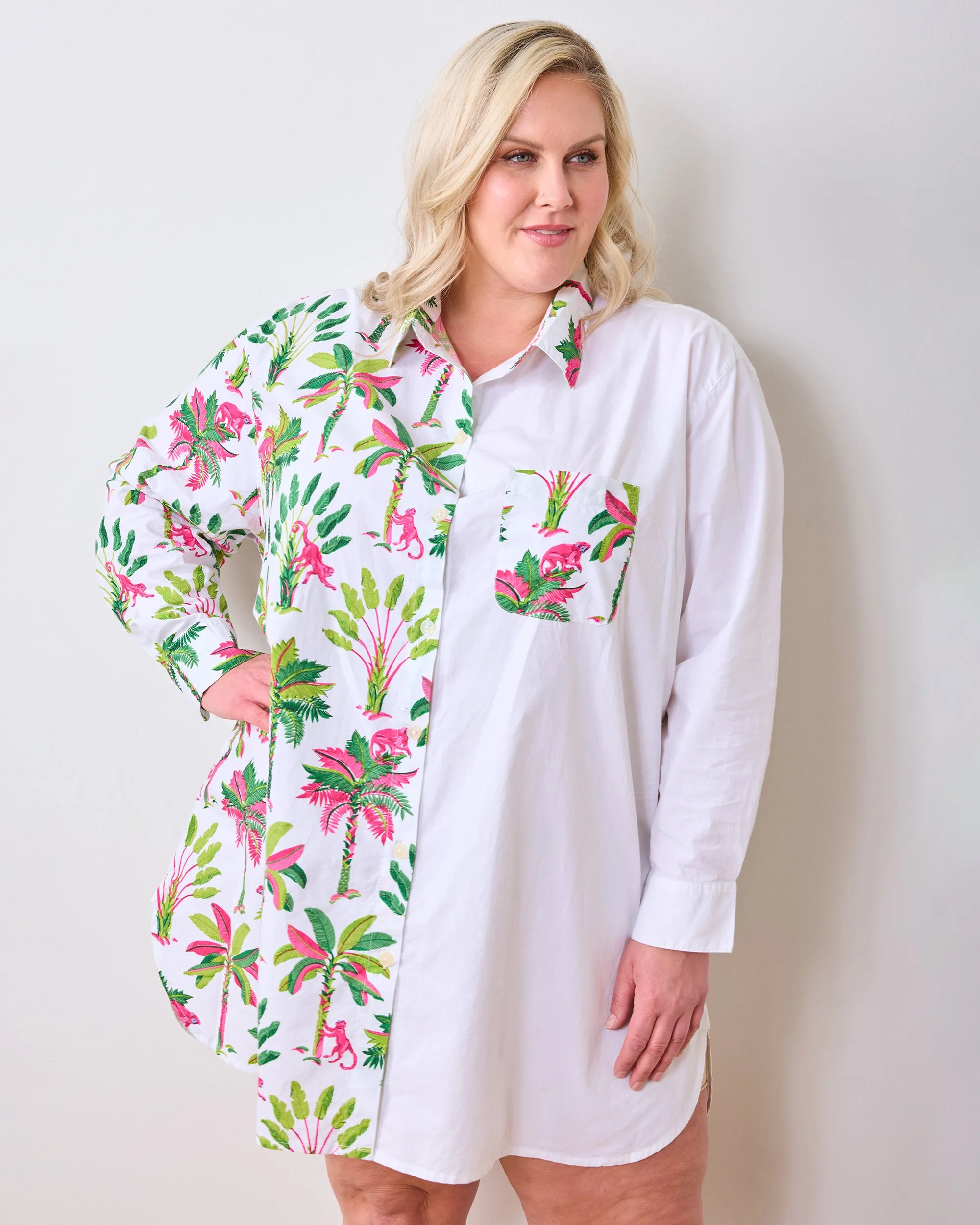 Royal Palms - Everyday Button Down - Pink Basil sold by Printfresh product image thumbnail 2