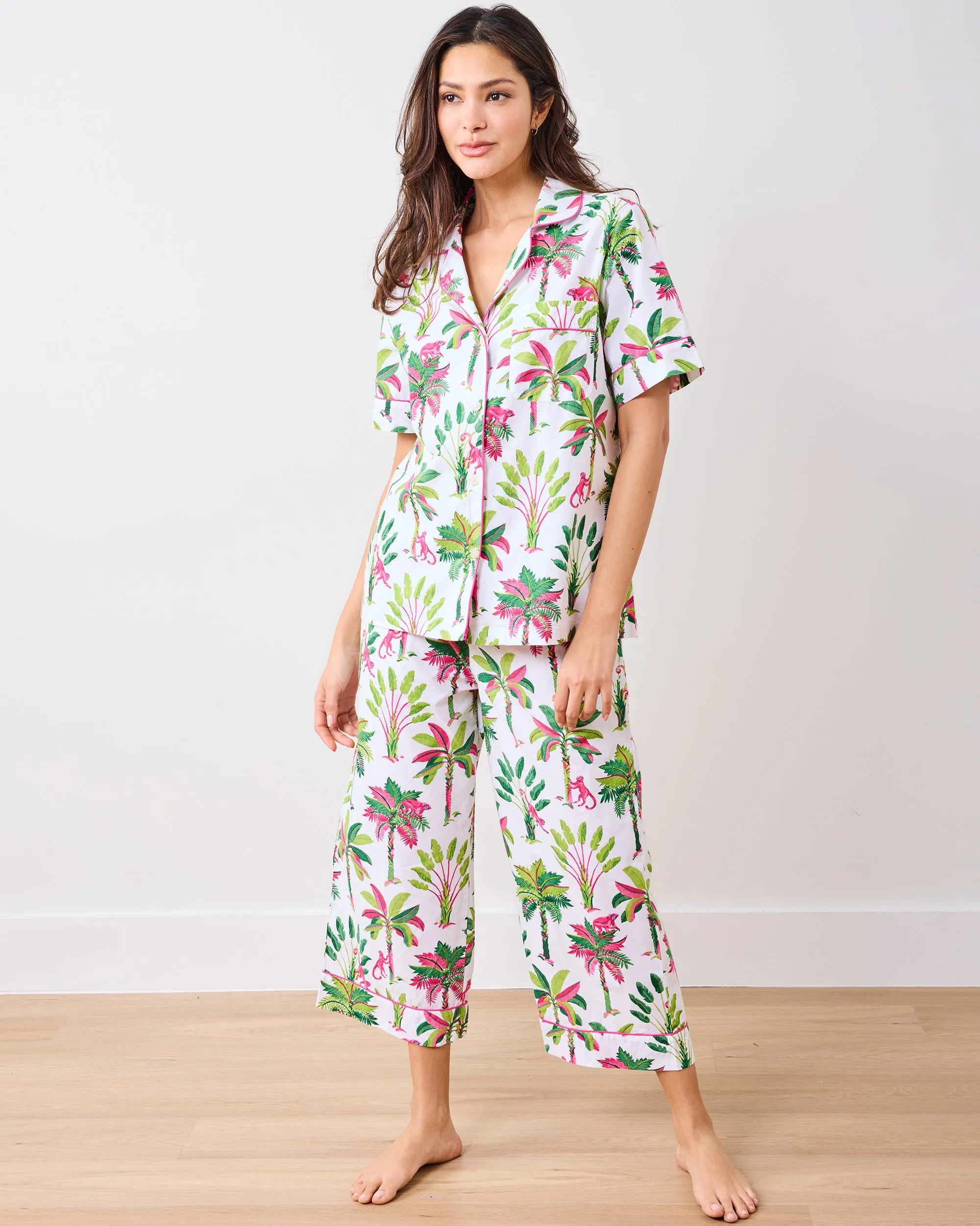 Royal Palms - Short Sleeve Top & Cropped Pants Set - Pink Basil sold by Printfresh product image thumbnail 5