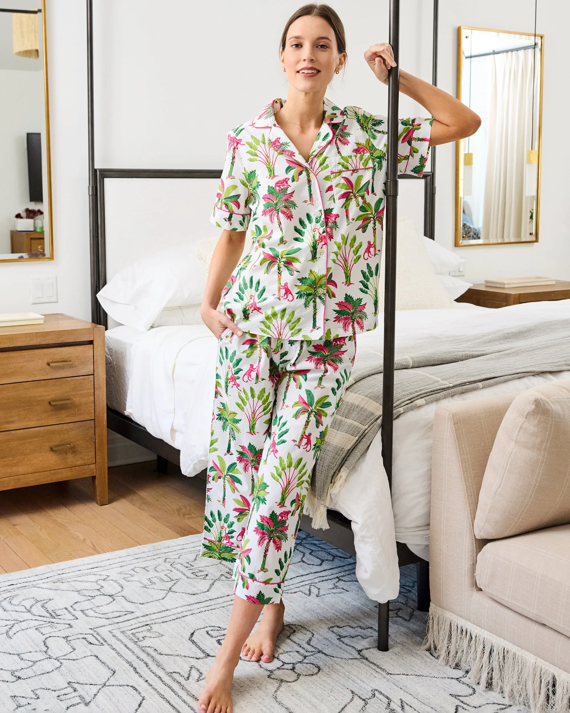 Royal Palms - Short Sleeve Top & Cropped Pants Set - Pink Basil sold by Printfresh