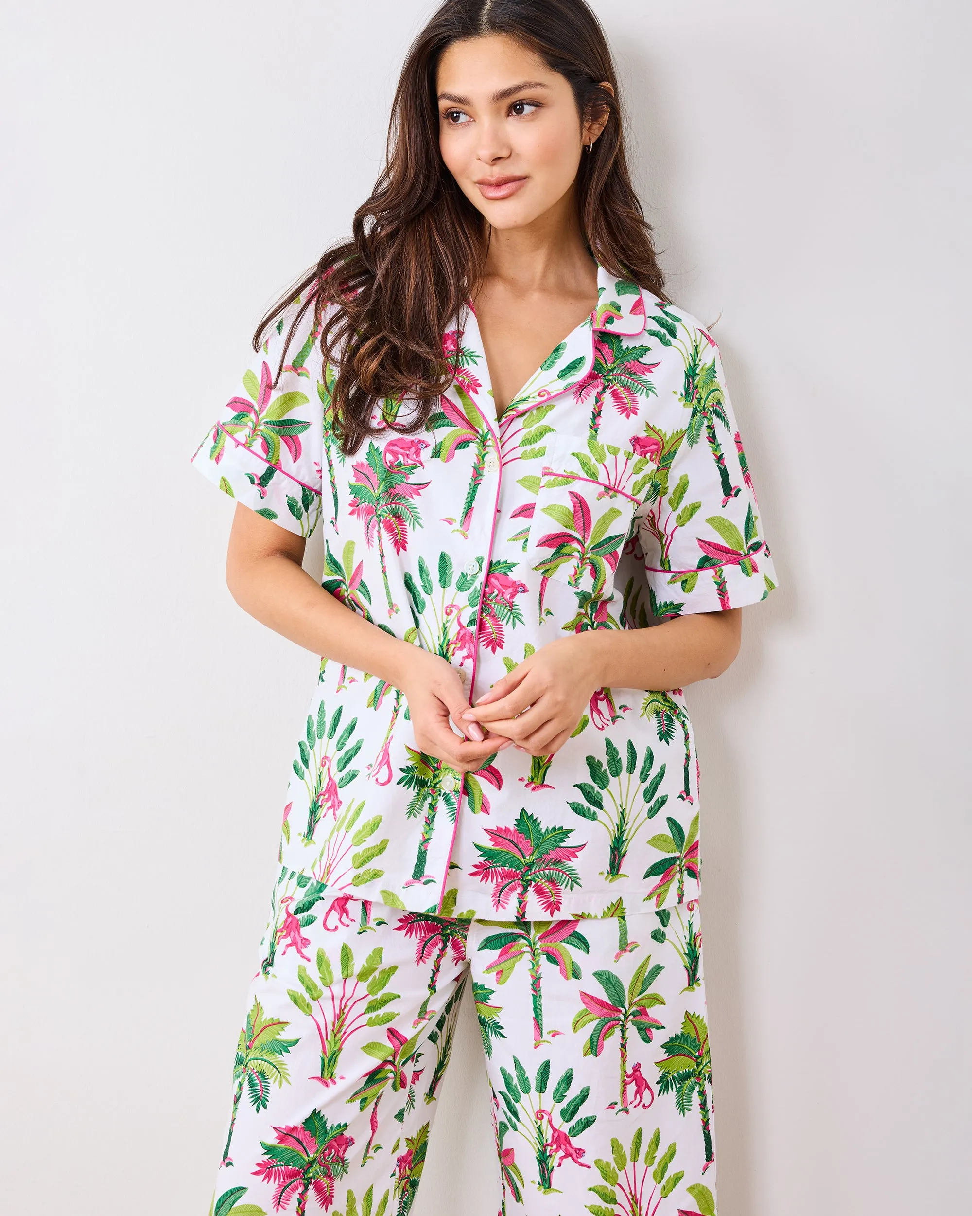 Royal Palms - Short Sleeve Top & Cropped Pants Set - Pink Basil sold by Printfresh product image thumbnail 2