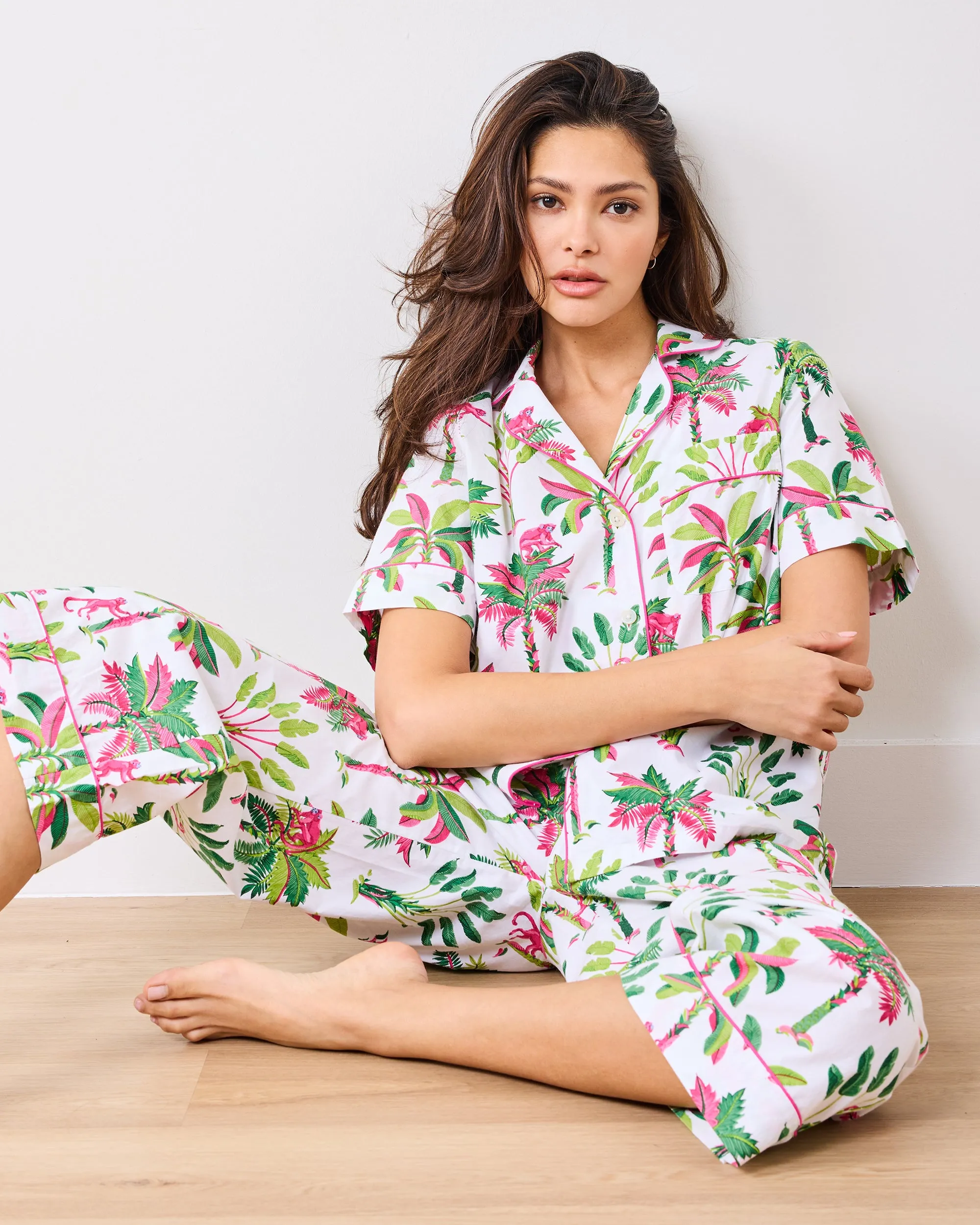 Royal Palms - Short Sleeve Top & Cropped Pants Set - Pink Basil sold by Printfresh product image thumbnail 4