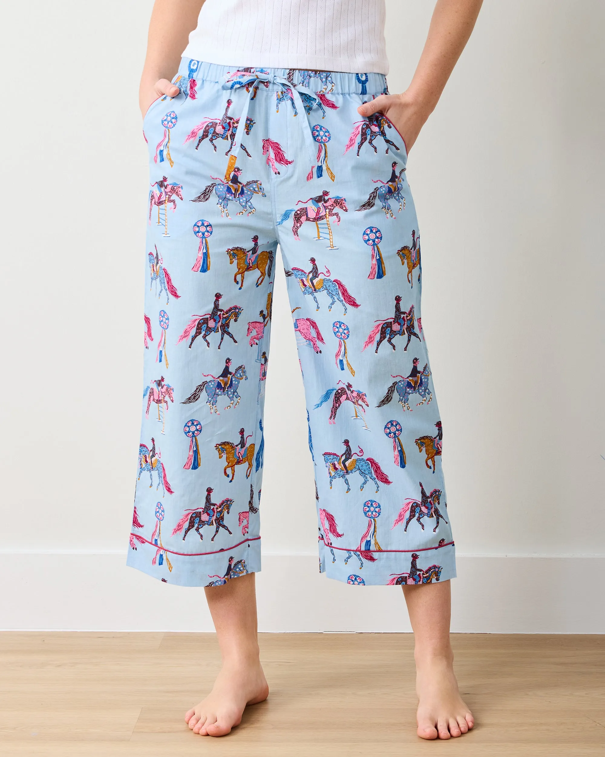 Horse Show - Cropped PJ Pants - Blue Ribbon sold by Printfresh