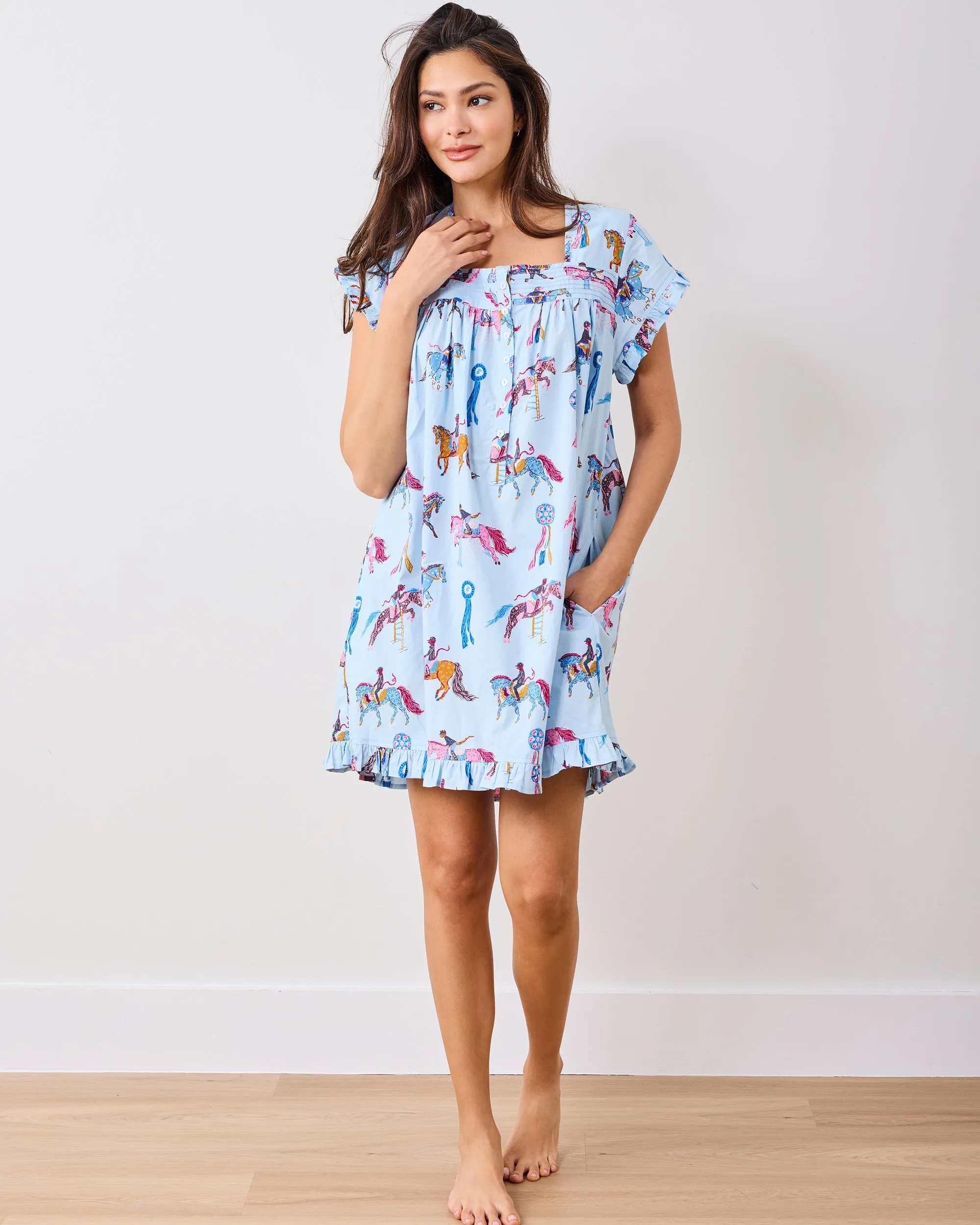 Horse Show - Pintuck Nightgown - Blue Ribbon sold by Printfresh product image thumbnail 2