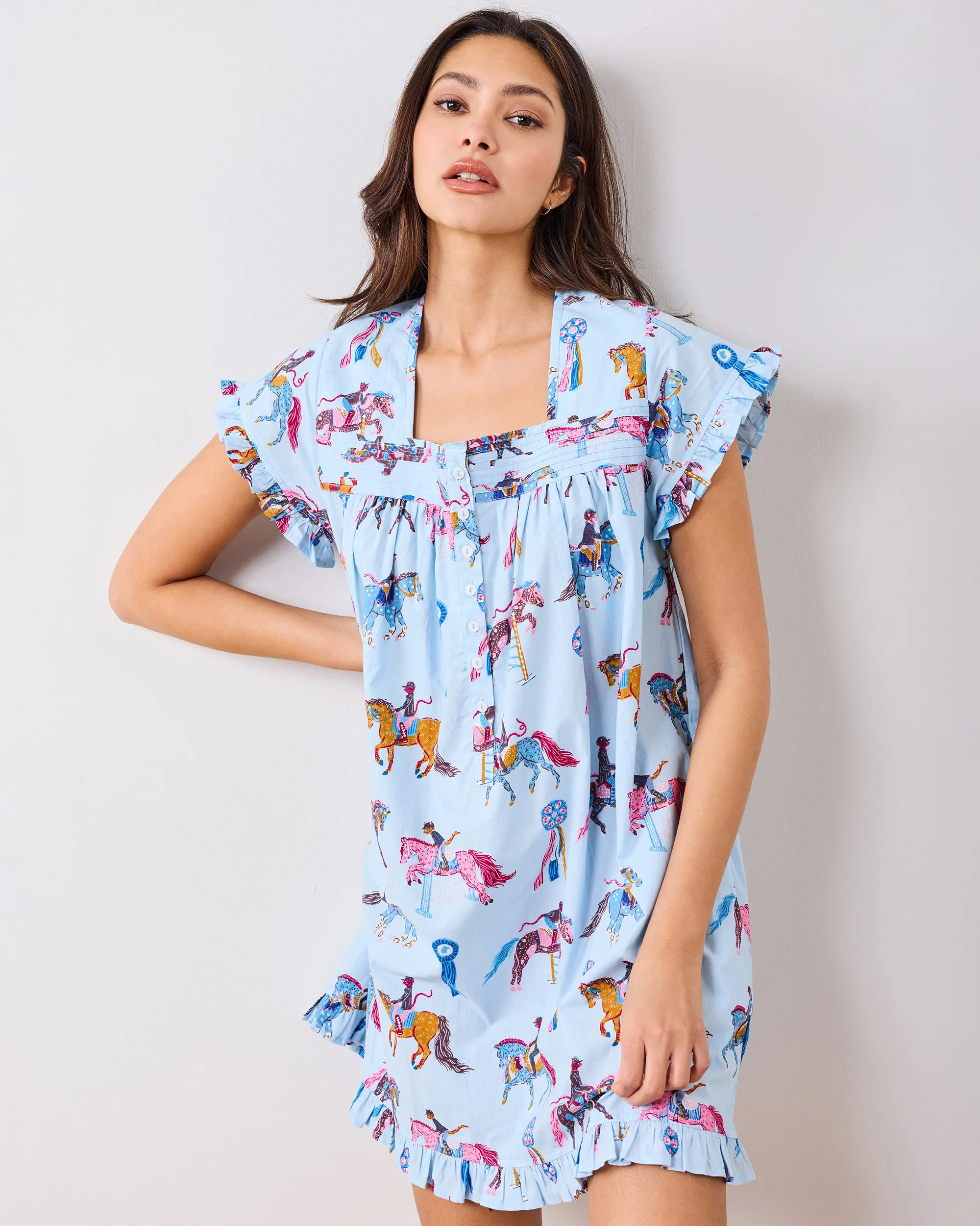 Horse Show - Pintuck Nightgown - Blue Ribbon sold by Printfresh
