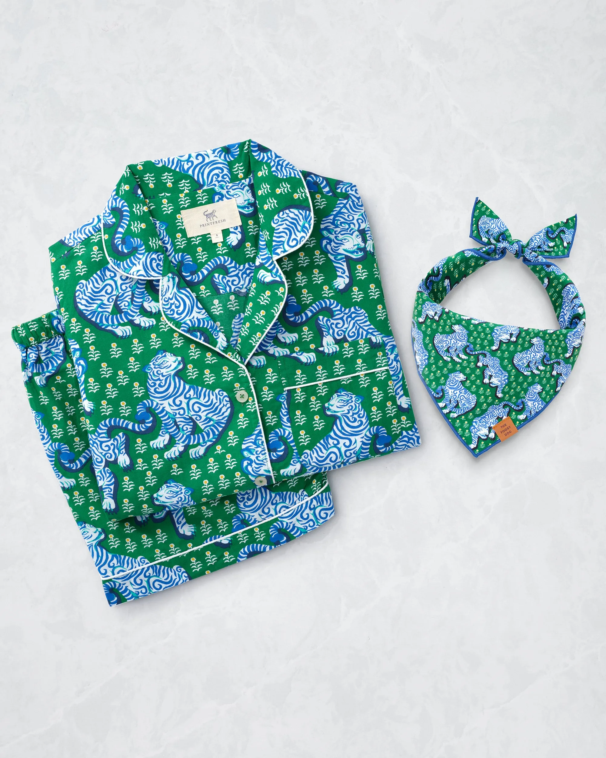 PF x The Foggy Dog Tiger Queen - Short Set & Dog Bandana Bundle - Multi sold by Printfresh