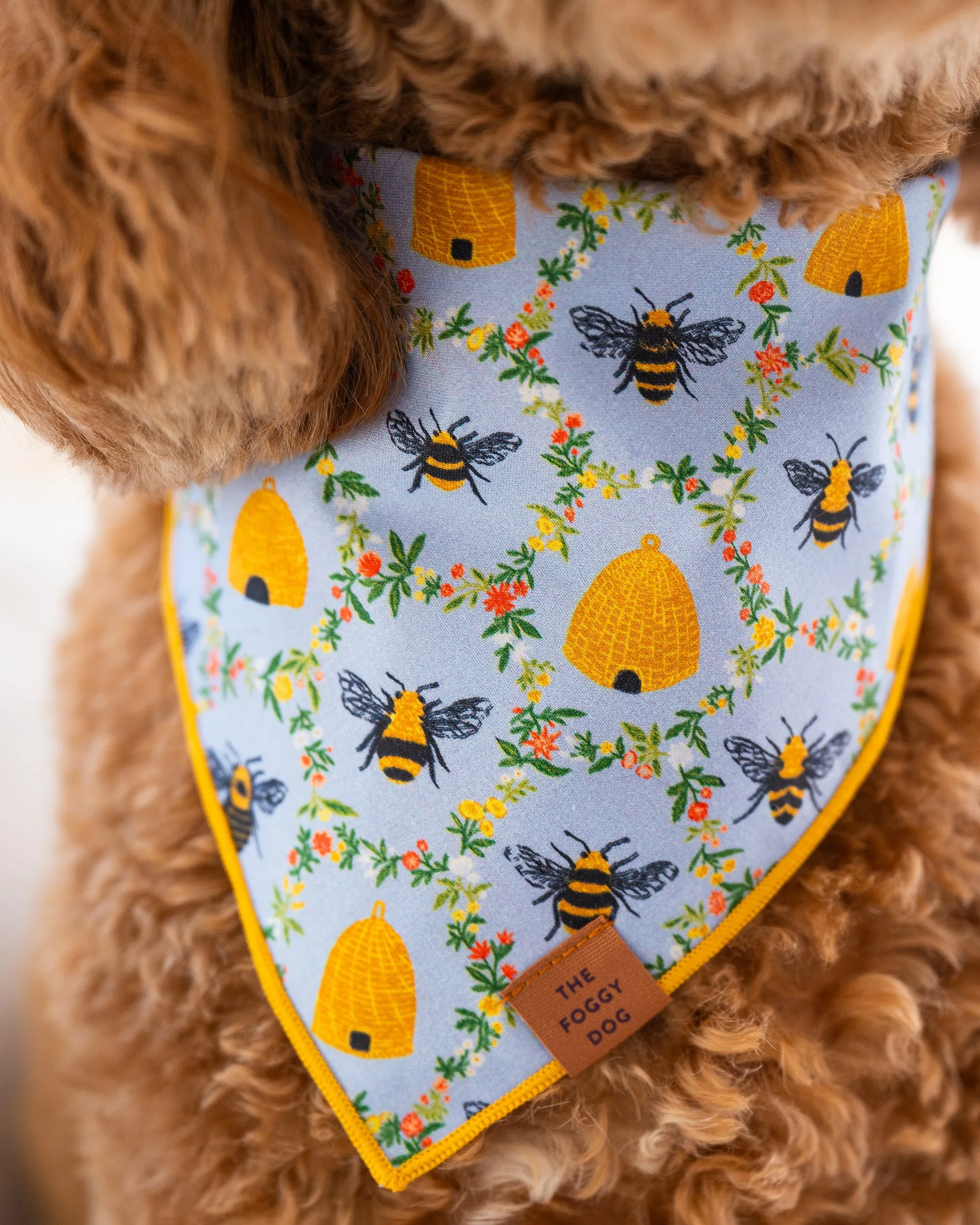 PF x The Foggy Dog Sweet Bee - Dog Bandana - Soft Blue sold by Printfresh