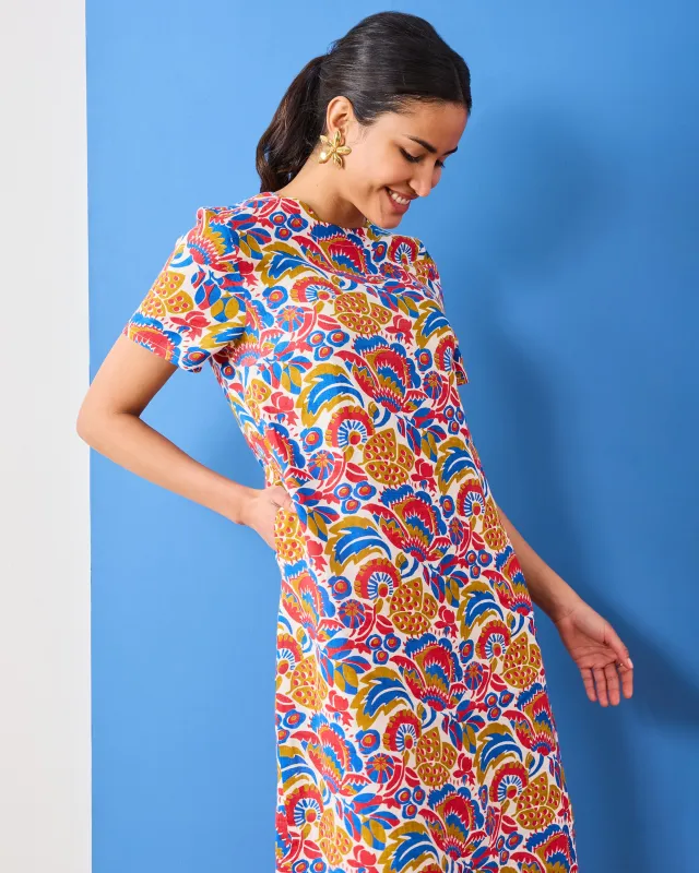 PF + Pencil & Paper Co. Bahama Blooms - Camila Dress - Blue & Red sold by Printfresh