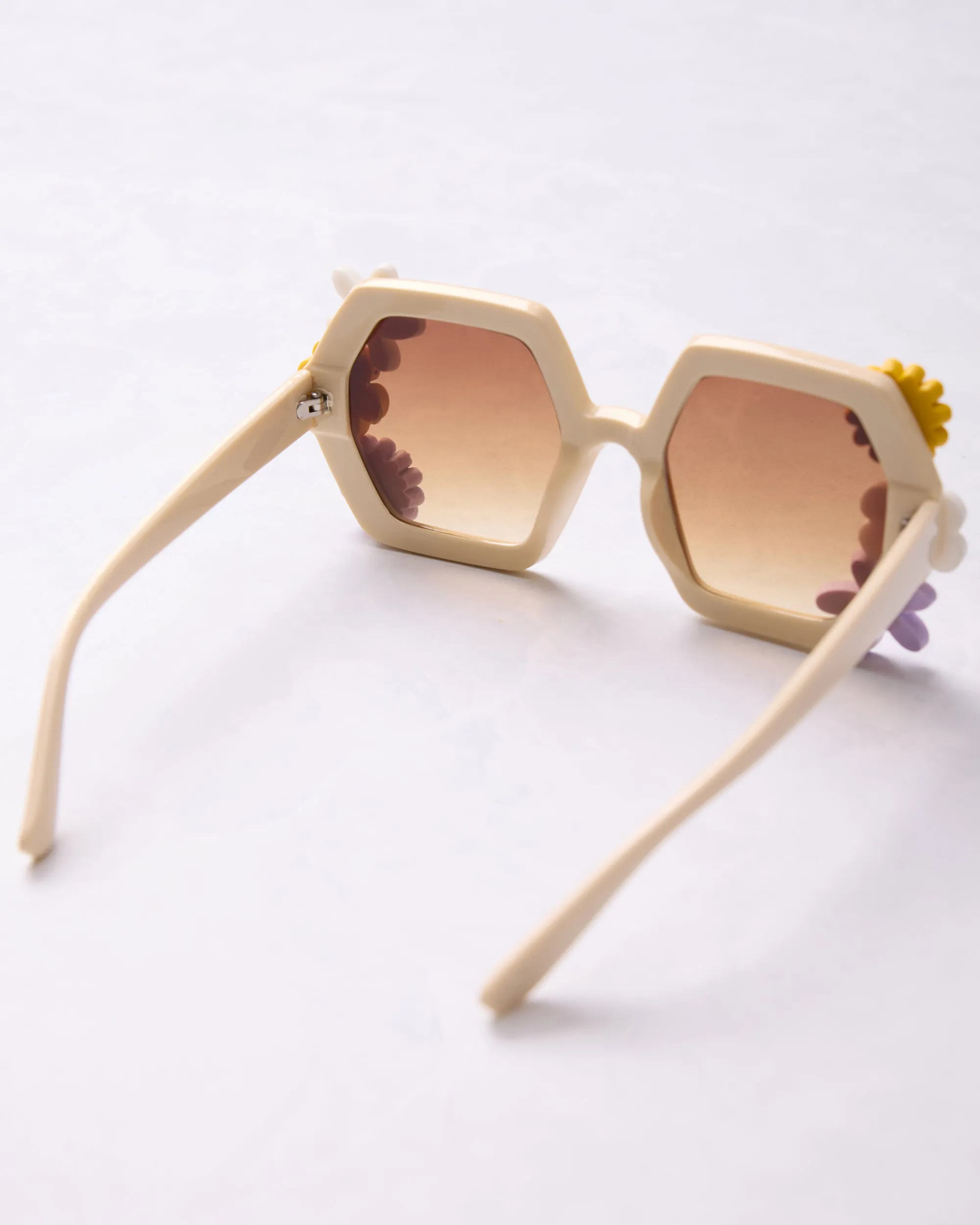 White - Flower Power Women's Retro Sunglasses - Glitter Biscuits sold by Printfresh product image thumbnail 2