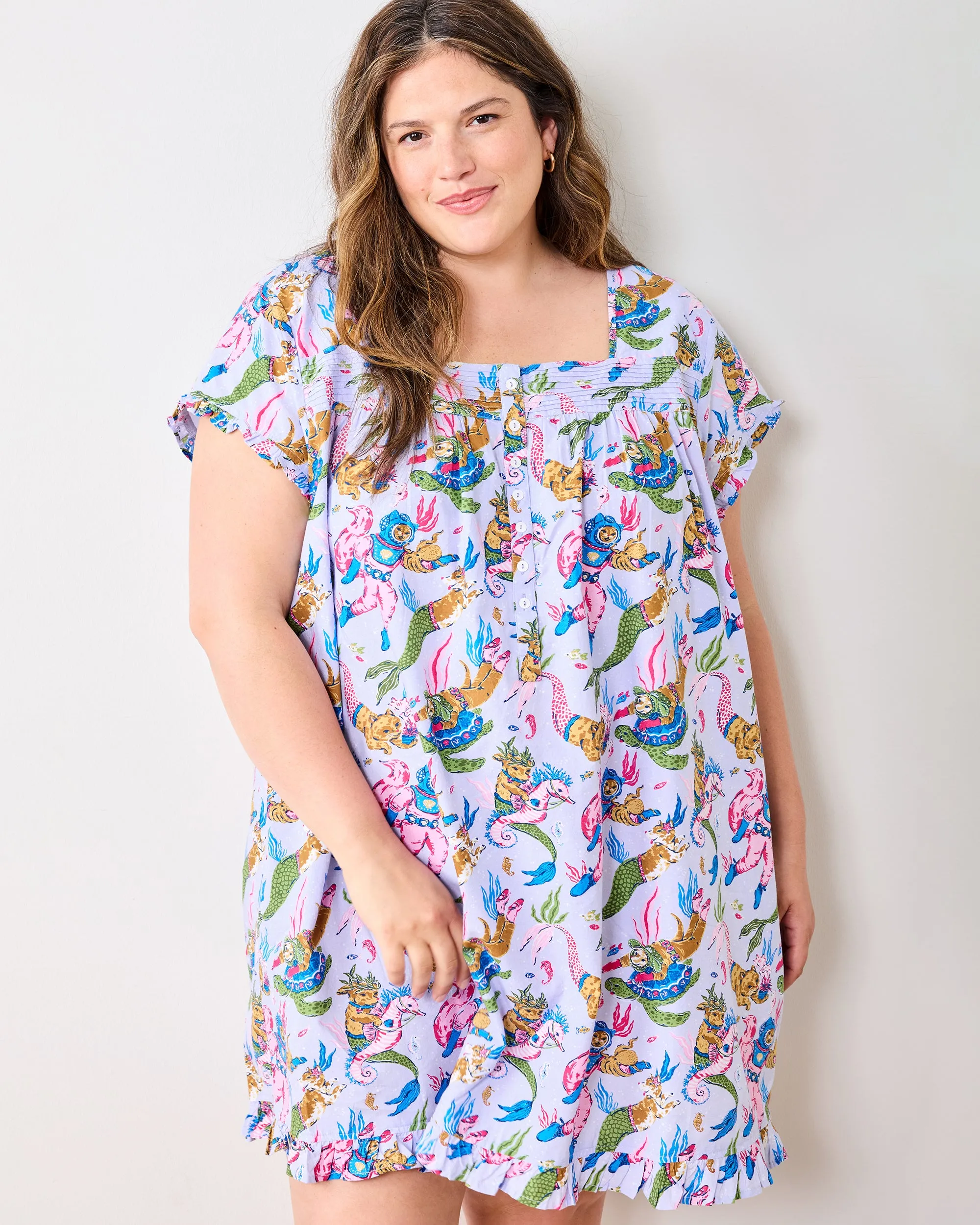 Deep Sea Divers - Pintuck Nightgown - Lavender Sorbet sold by Printfresh