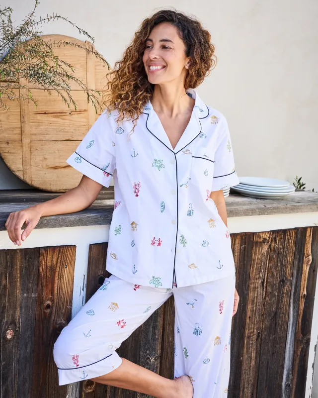 Summer Essentials - Short Sleeve Top & Cropped Pants Set - Cloud sold by Printfresh