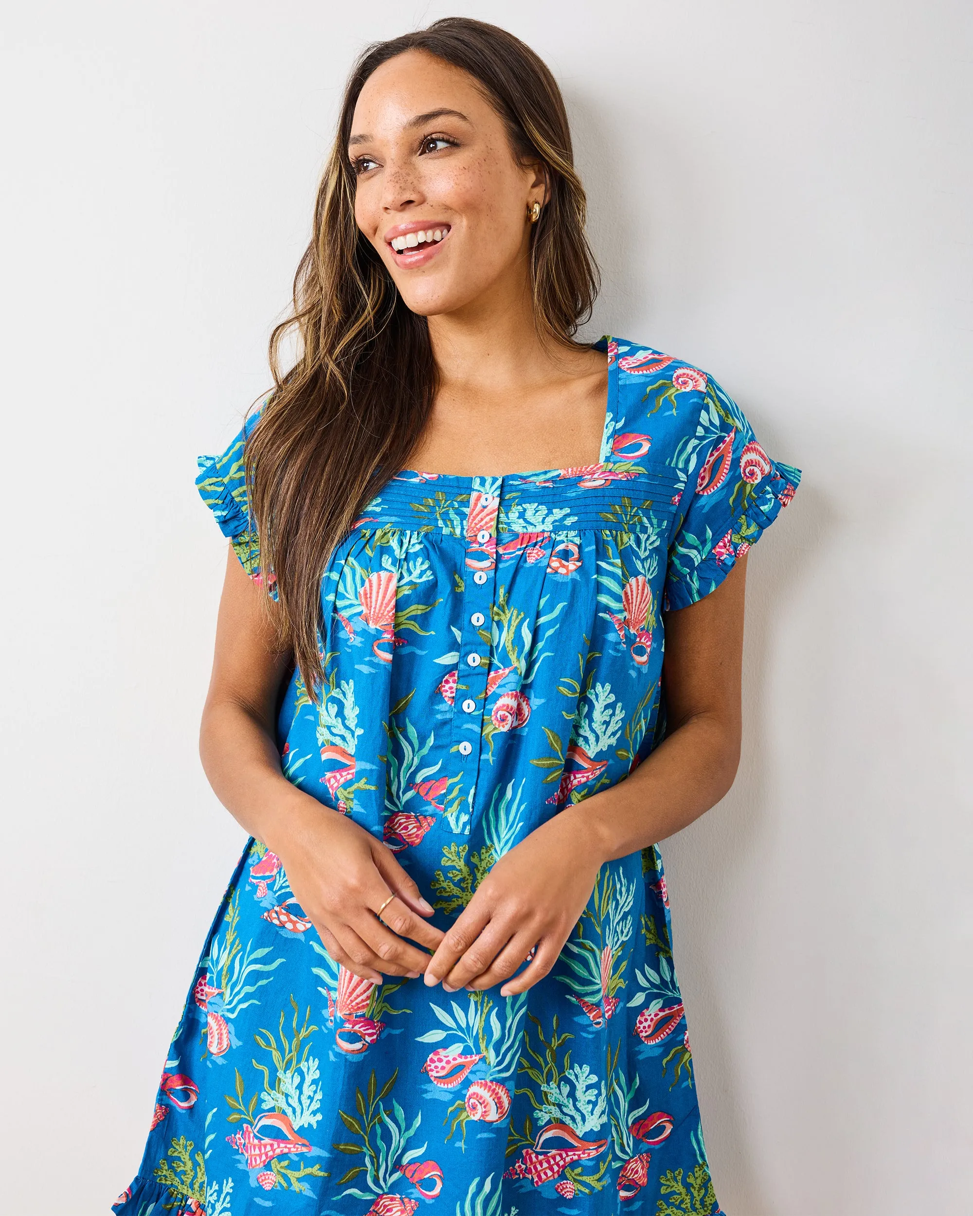 Coral & Conch - Pintuck Nightgown - Ocean Breeze sold by Printfresh