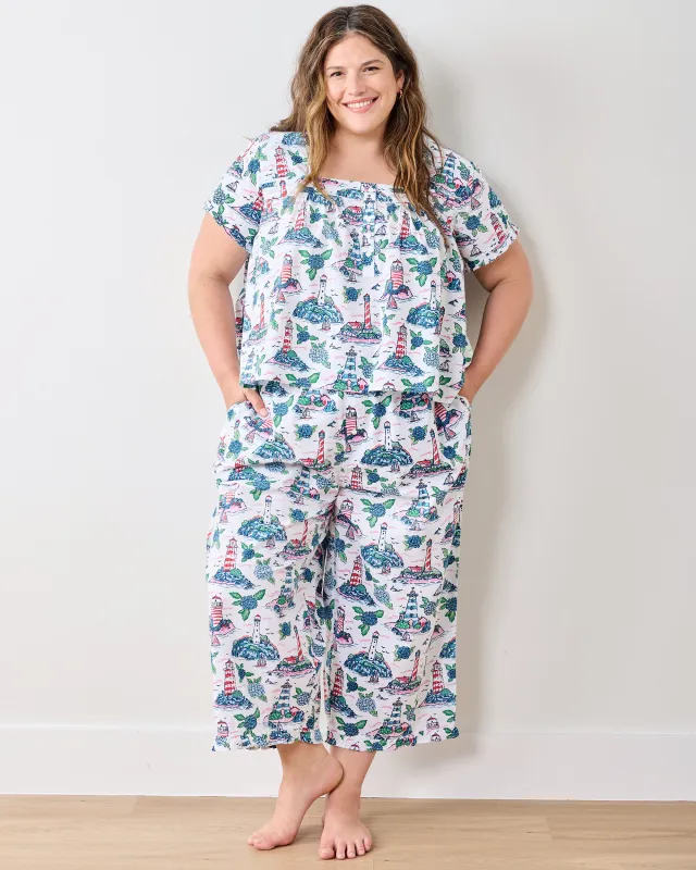 Lighthouse Keeper - Pintuck Cropped Pant Set - Cloud sold by Printfresh