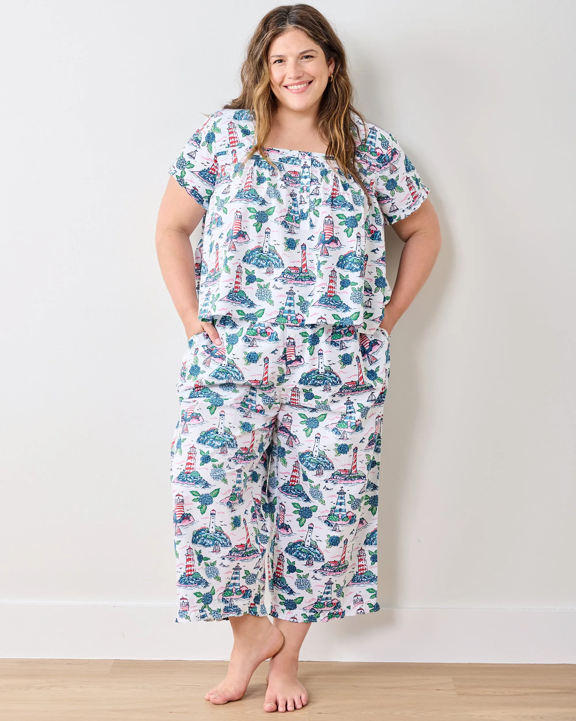Lighthouse Keeper - Pintuck Cropped Pant Set - Cloud sold by Printfresh