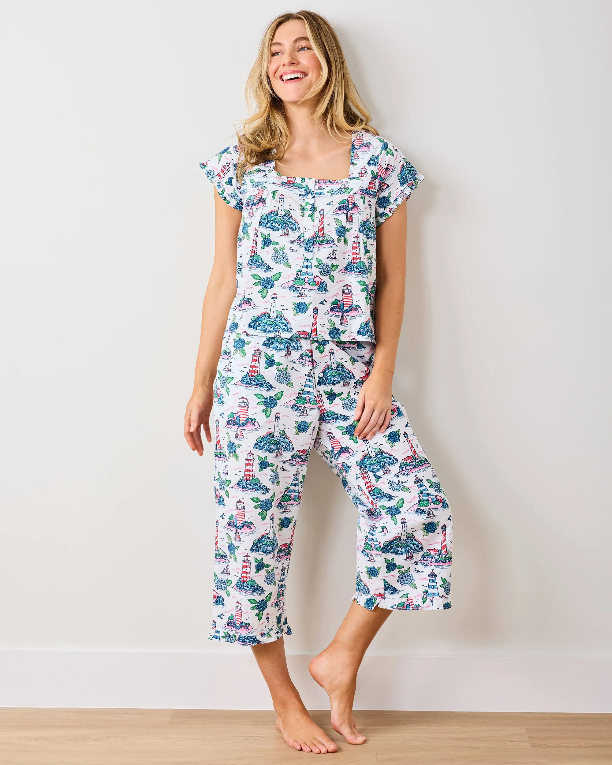 Lighthouse Keeper - Pintuck Cropped Pant Set - Cloud sold by Printfresh product image thumbnail 3