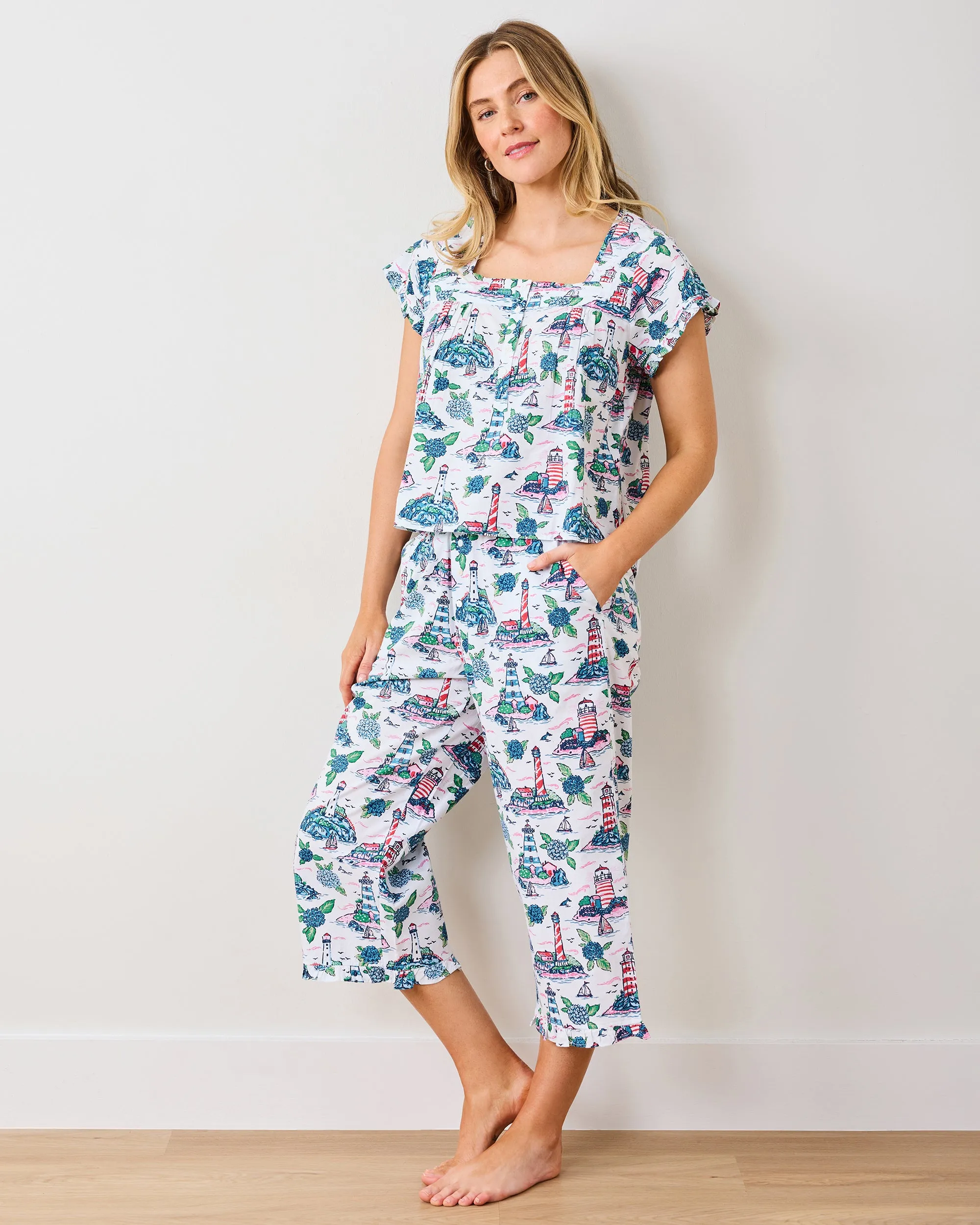 Lighthouse Keeper - Pintuck Cropped Pant Set - Cloud sold by Printfresh product image thumbnail 5
