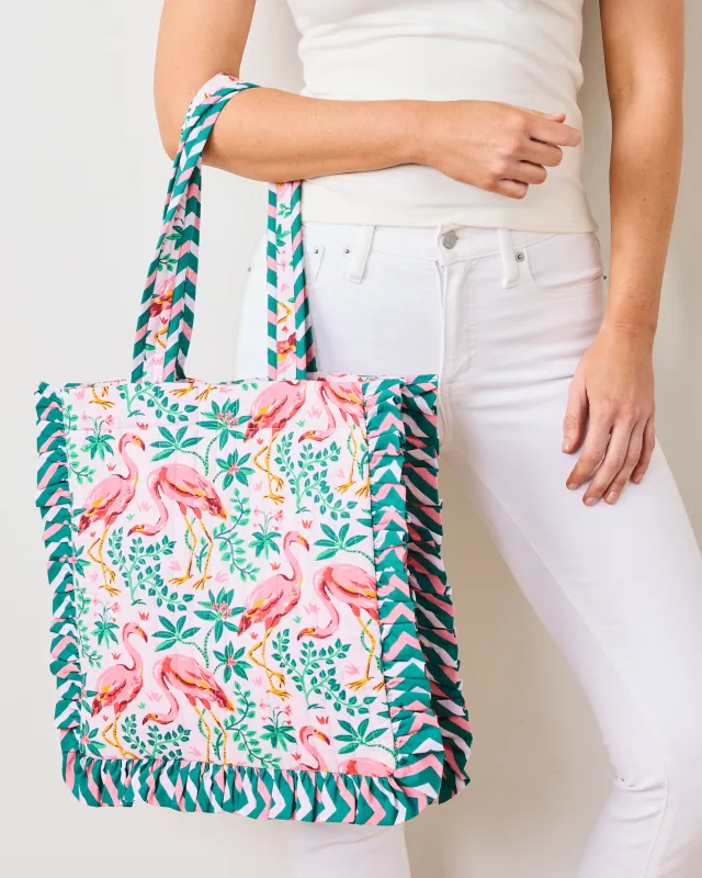 Flock Of Flamingos - Ruffle Tote - Rose sold by Printfresh