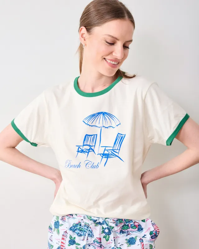 Natural/Green - Beach Club Ringer Graphic Tee - Oat Collective sold by Printfresh