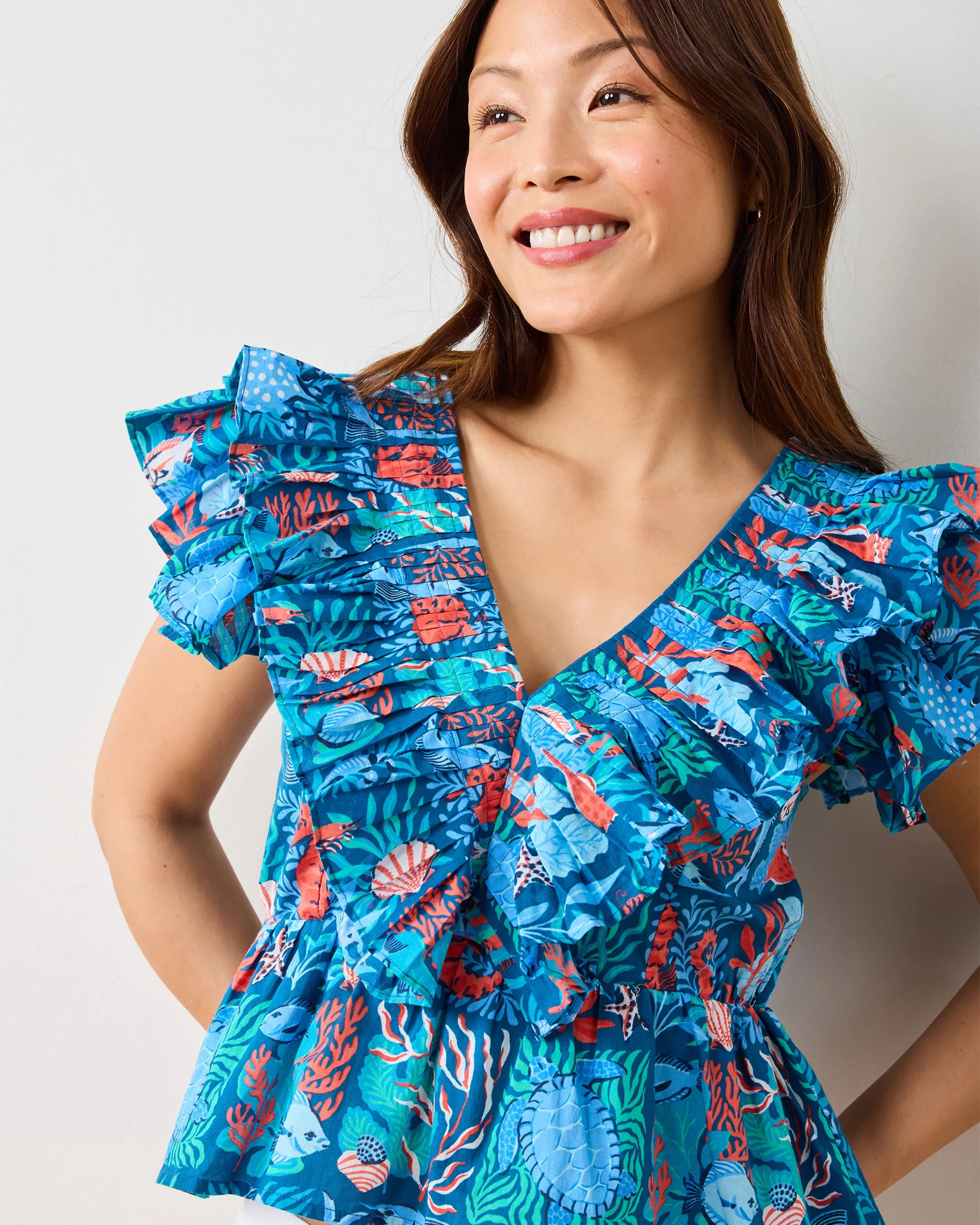 Stained Glass Sea - Lola Blouse - Seaside Blue sold by Printfresh product image thumbnail 4