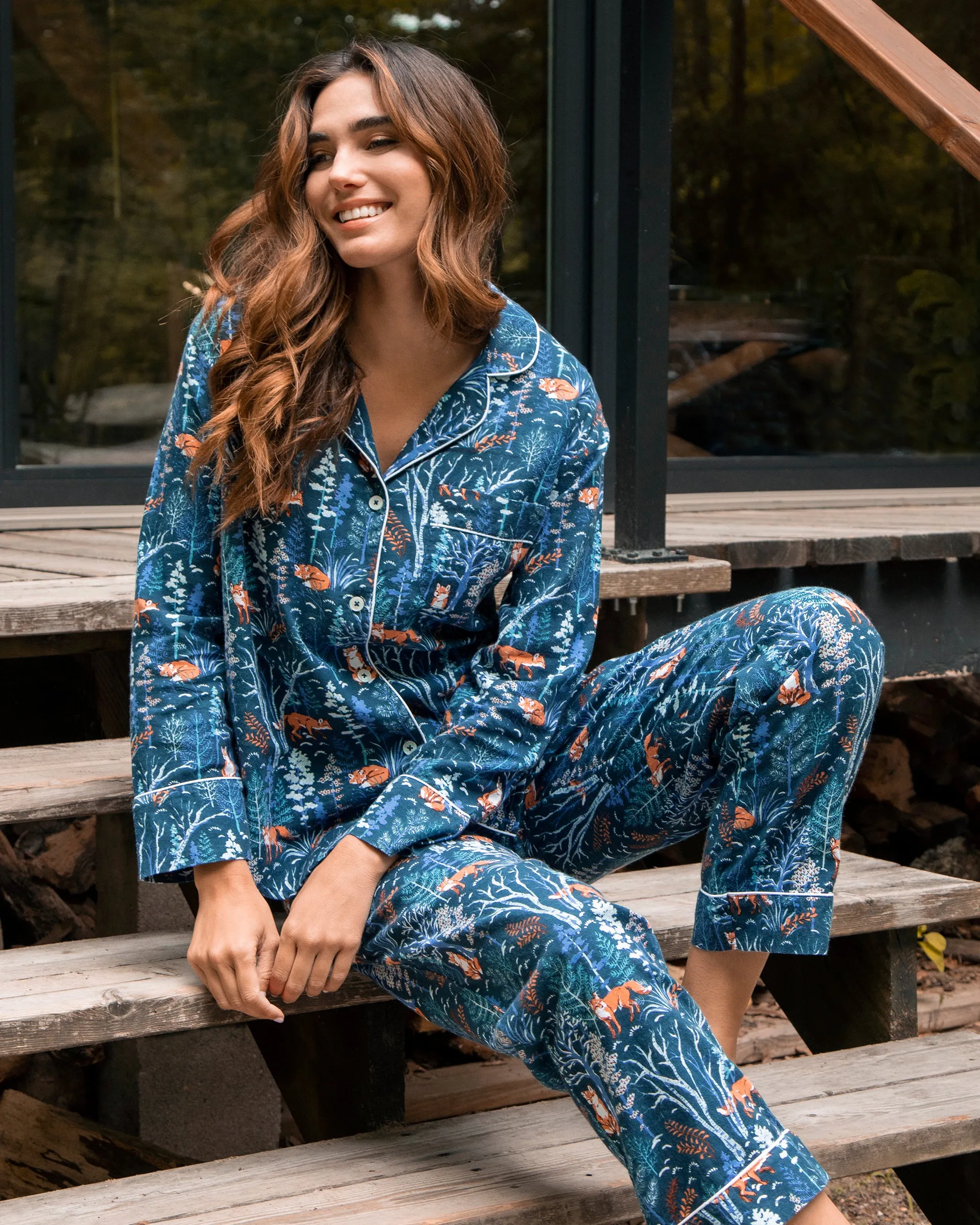 Fox & Folklore - Flannel Long PJ Set - Indigo sold by Printfresh product image thumbnail 2