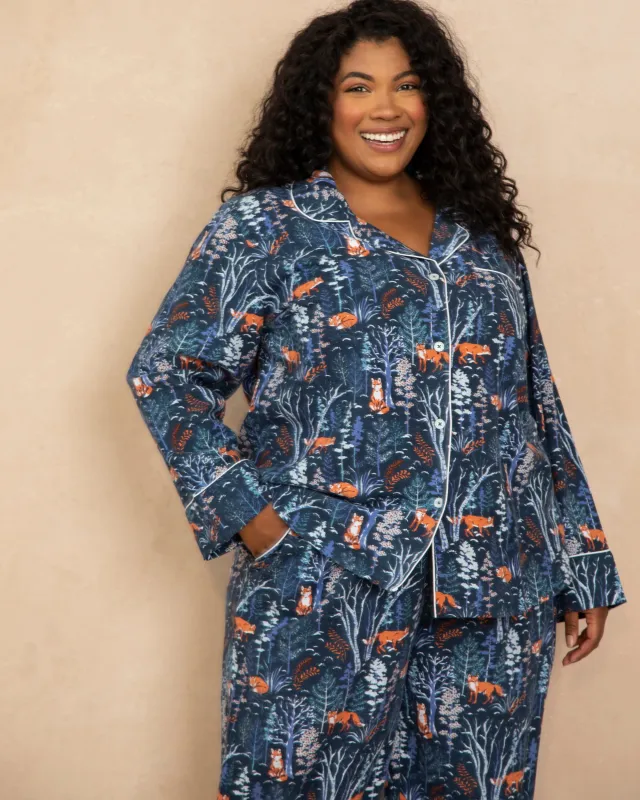 Fox & Folklore - Flannel Long PJ Set - Indigo sold by Printfresh