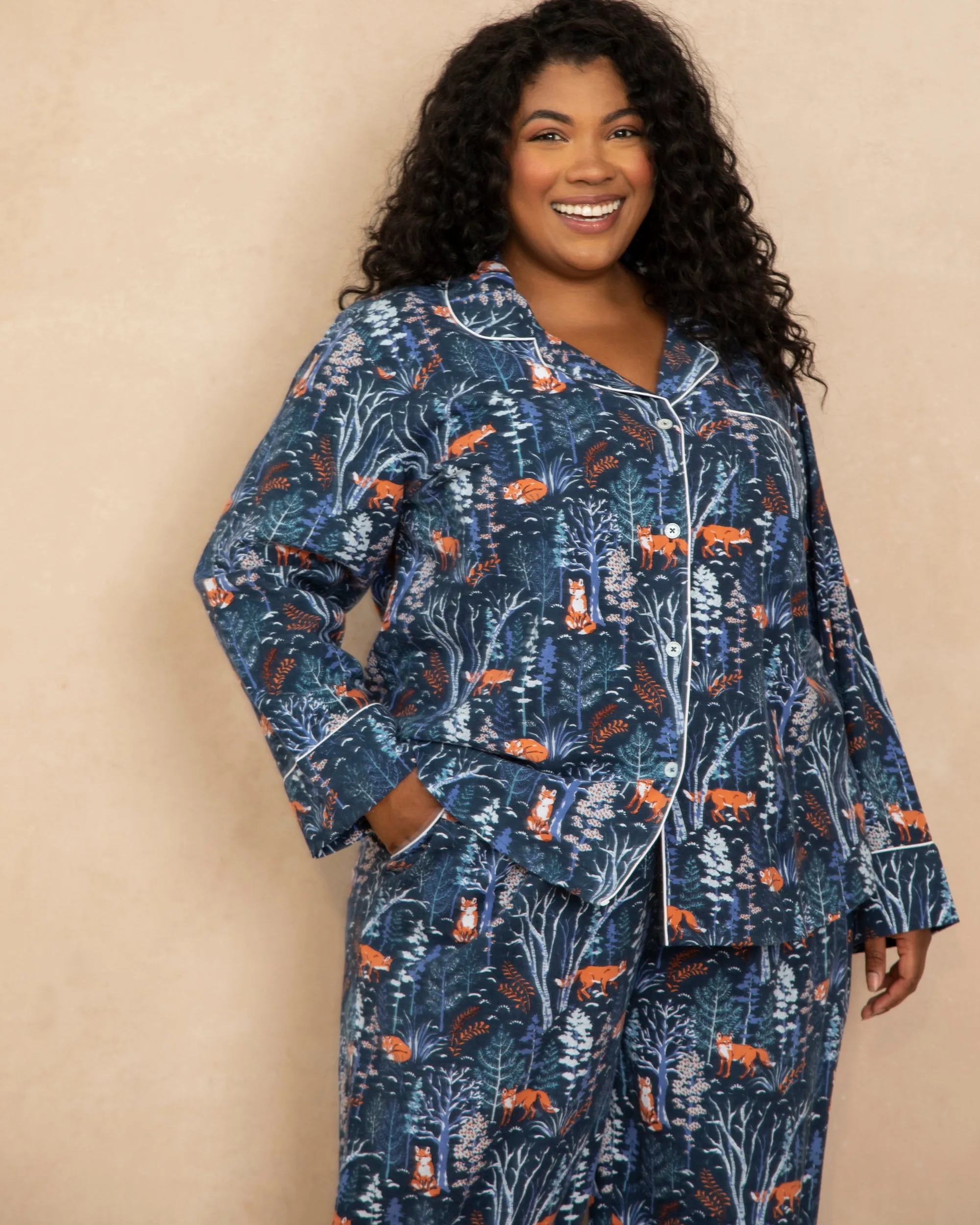 Fox & Folklore - Flannel Long PJ Set - Indigo sold by Printfresh