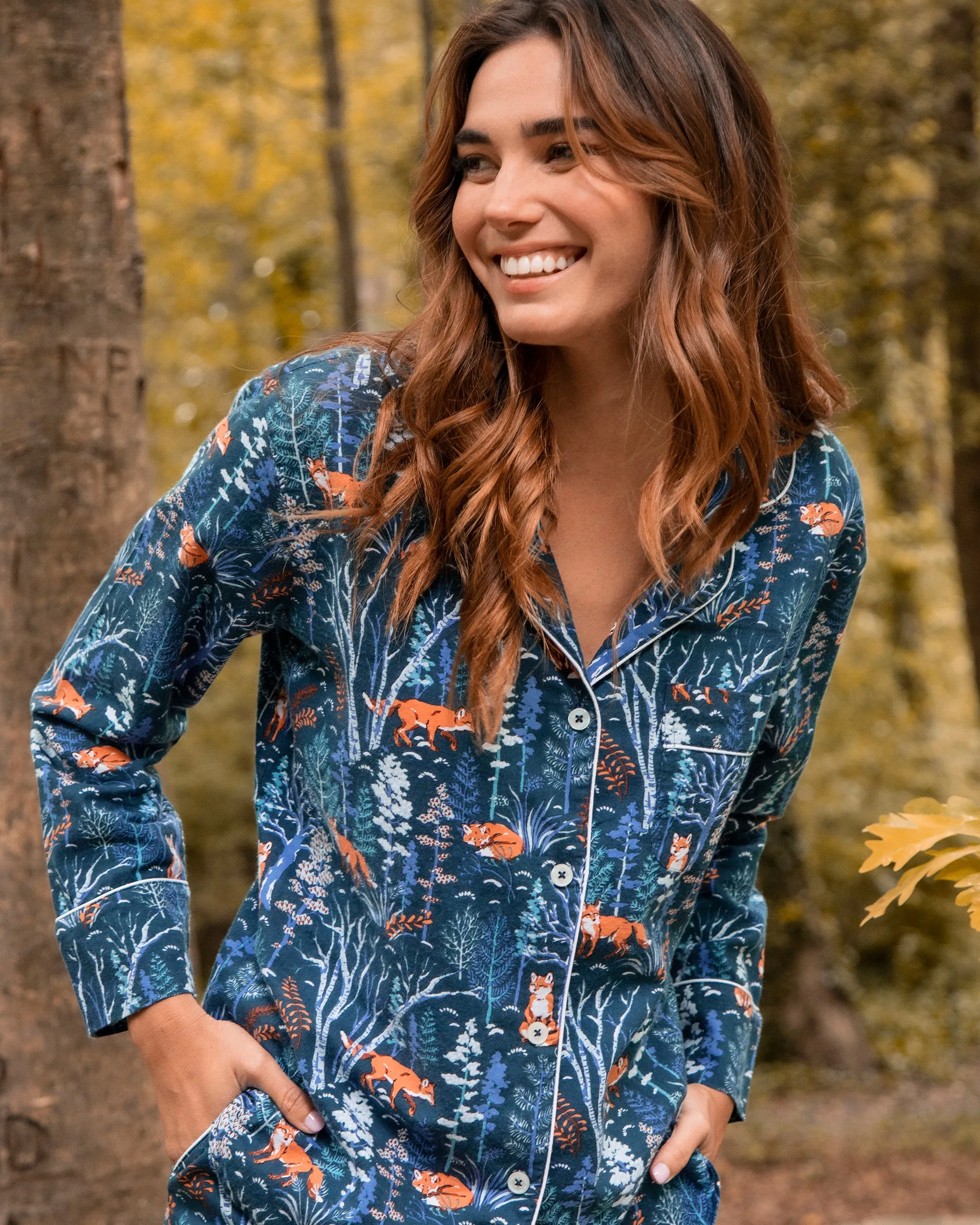 Fox & Folklore - Flannel Long PJ Set - Indigo sold by Printfresh product image thumbnail 3