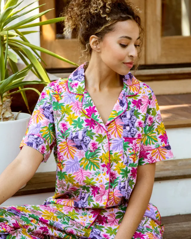 Snoozing Sloths - Short Sleep Top & Long Pants Set - Rose sold by Printfresh