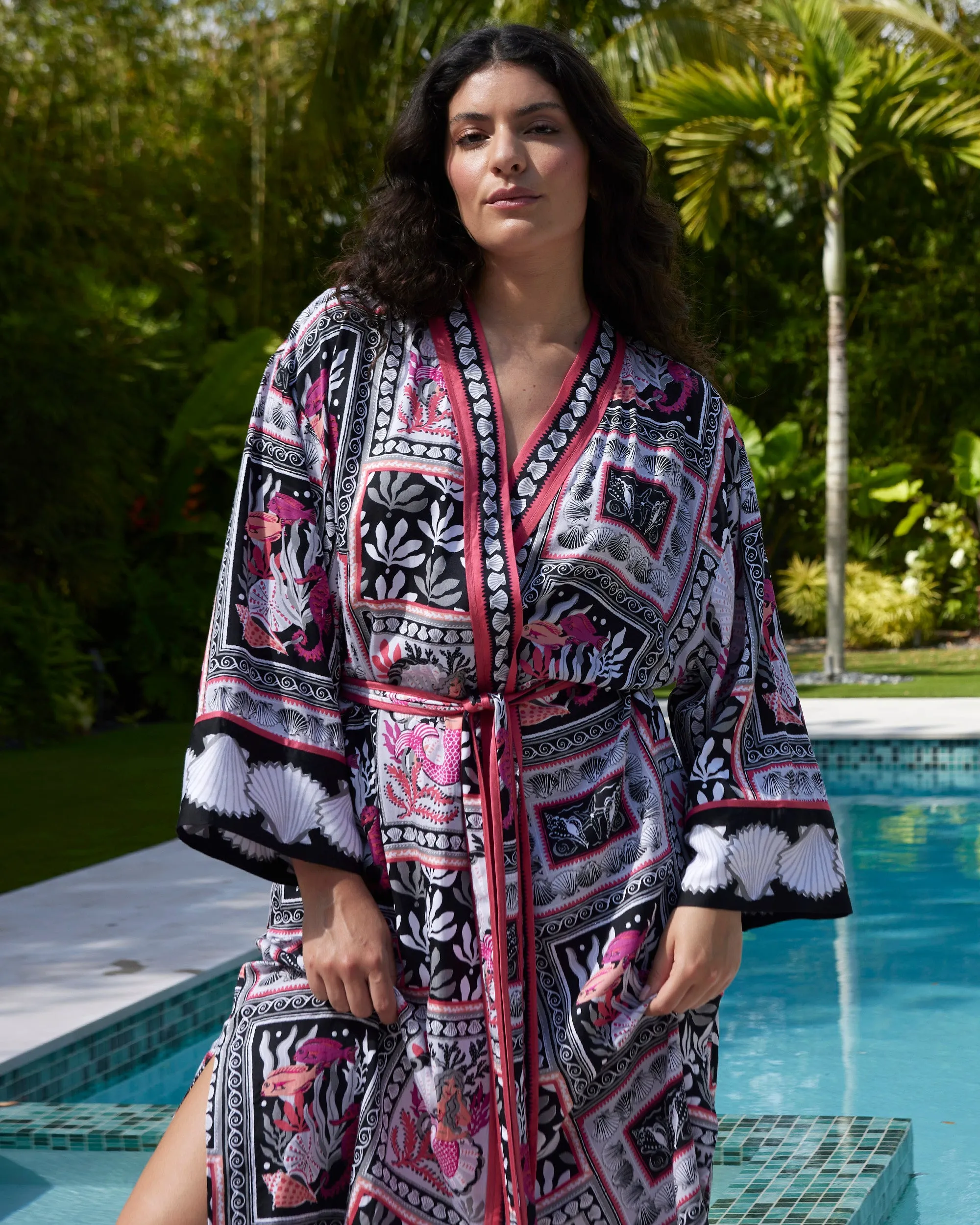 Tidal Tapestry - Eco Satin Robe - Graphite sold by Printfresh product image thumbnail 2