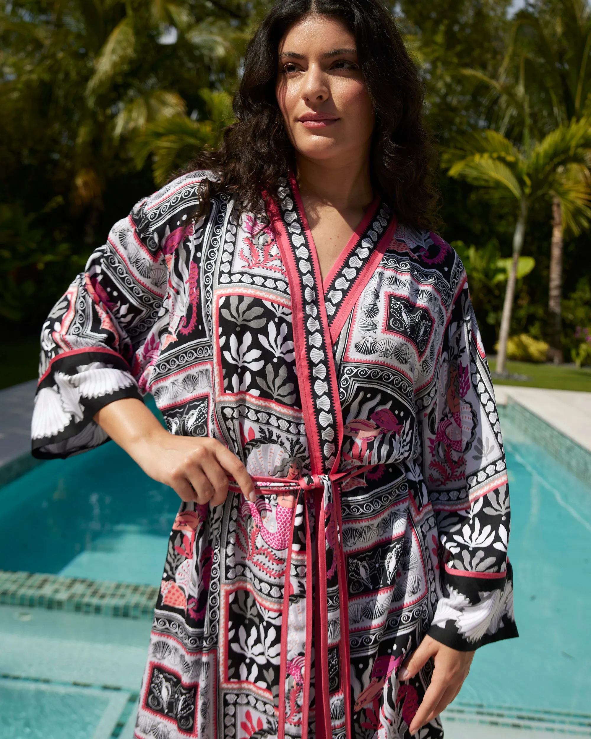 Tidal Tapestry - Eco Satin Robe - Graphite sold by Printfresh product image thumbnail 5