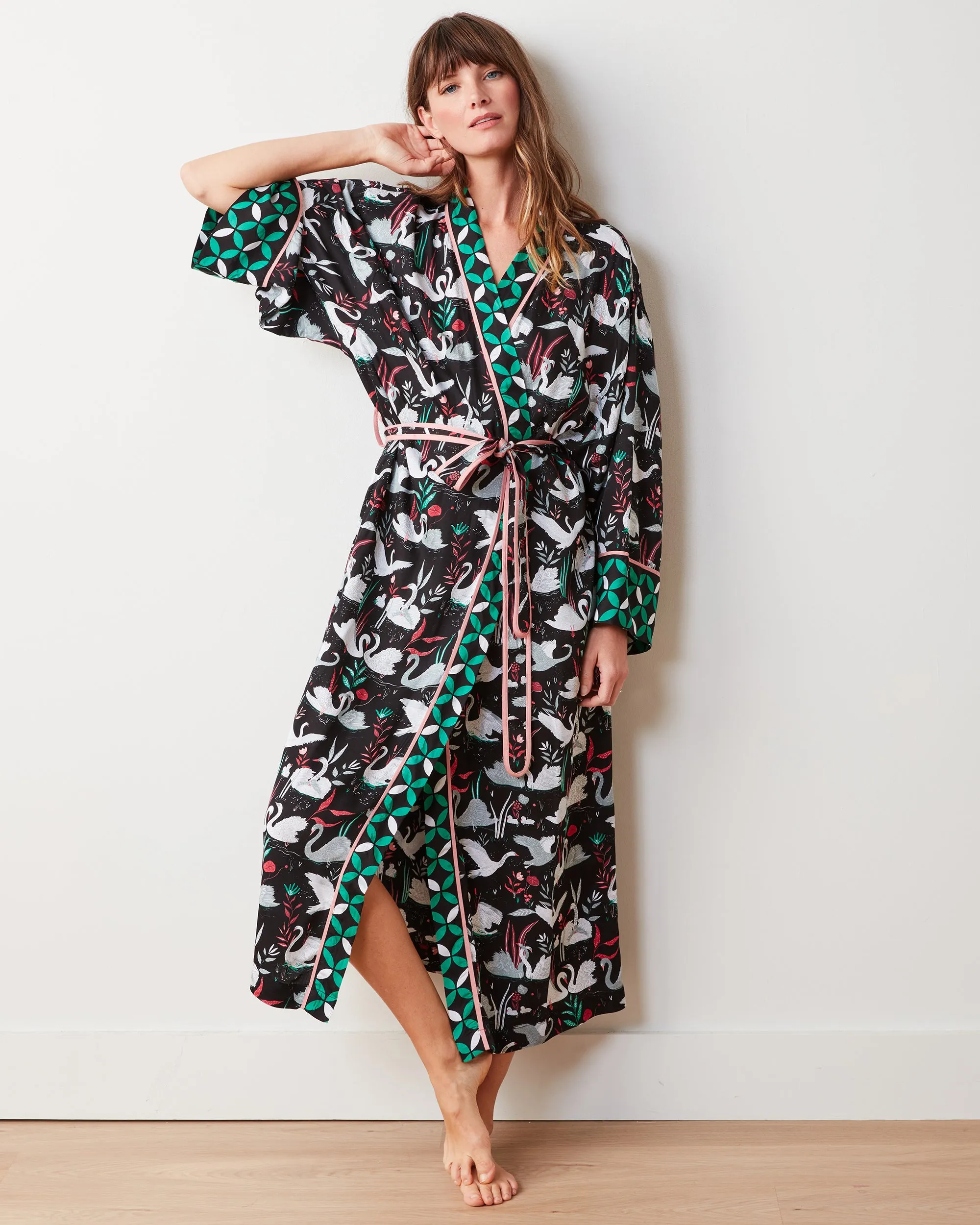 Enchanted Swans - Eco Satin Robe - Starless Sky sold by Printfresh product image thumbnail 2