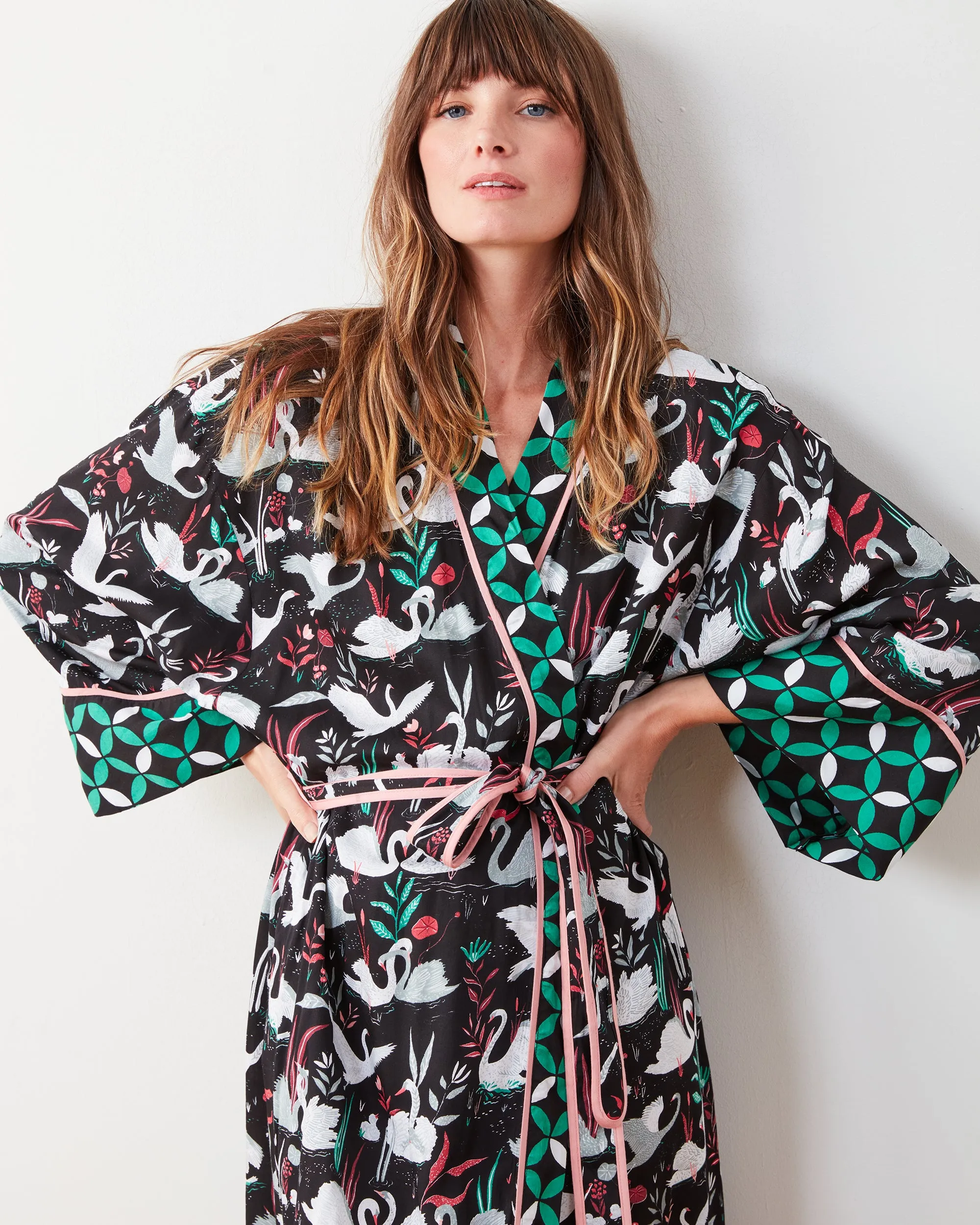 Enchanted Swans - Eco Satin Robe - Starless Sky sold by Printfresh product image thumbnail 5