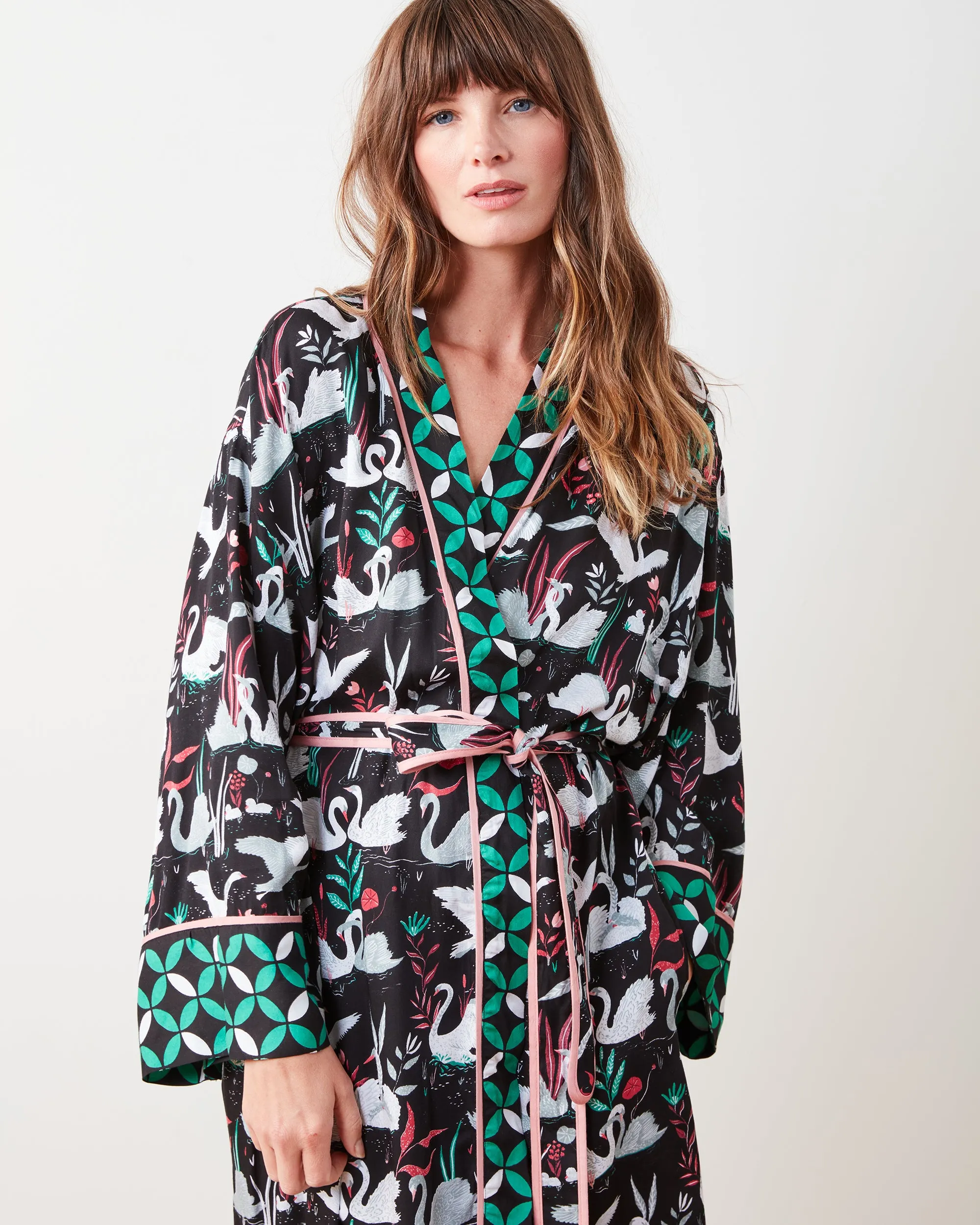 Enchanted Swans - Eco Satin Robe - Starless Sky sold by Printfresh product image thumbnail 3