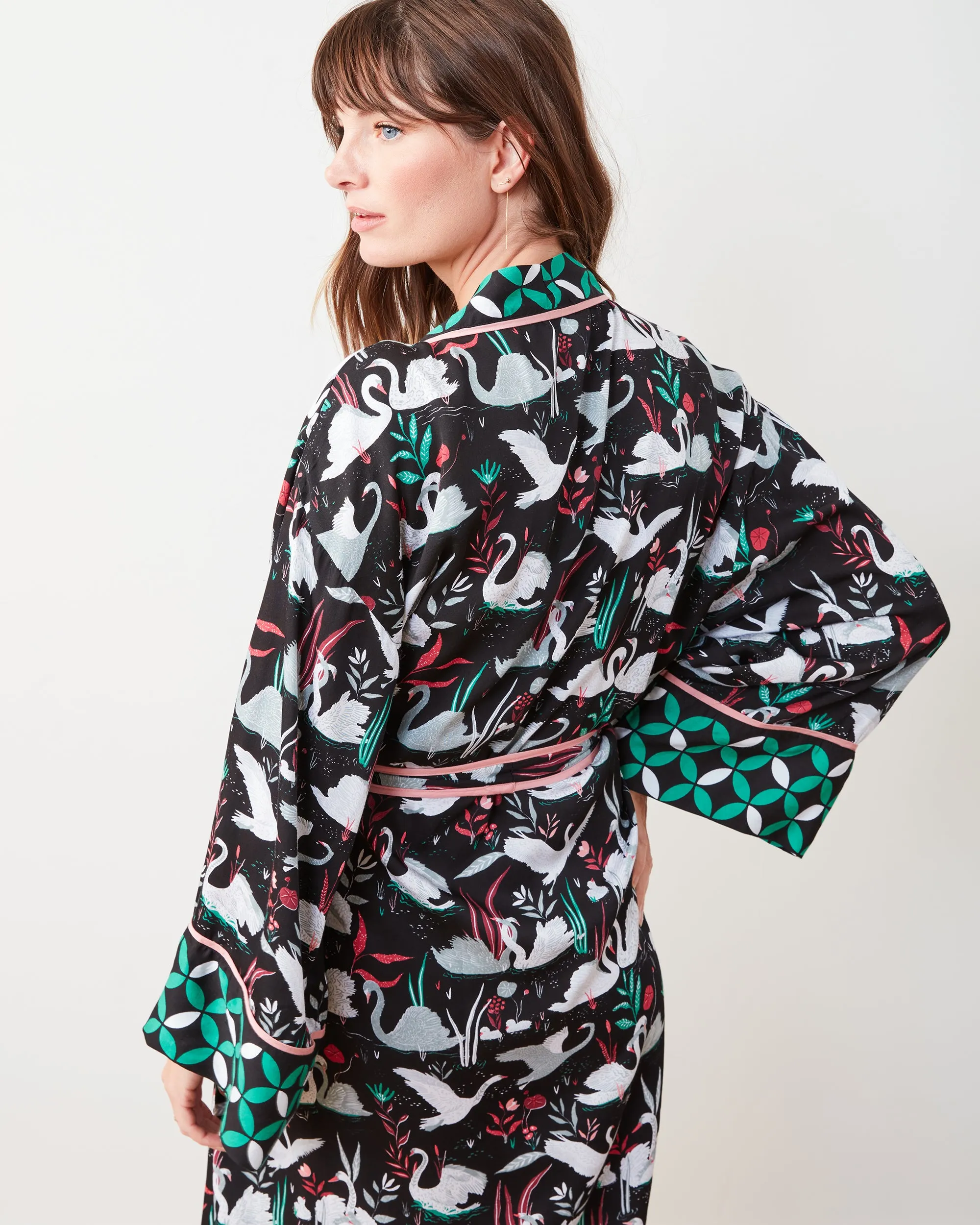 Enchanted Swans - Eco Satin Robe - Starless Sky sold by Printfresh product image thumbnail 4