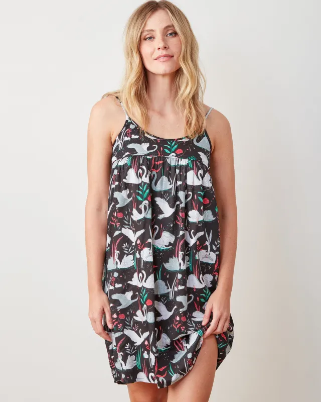 Enchanted Swans - Eco Satin Dolled Up Nightie - Starless Sky sold by Printfresh
