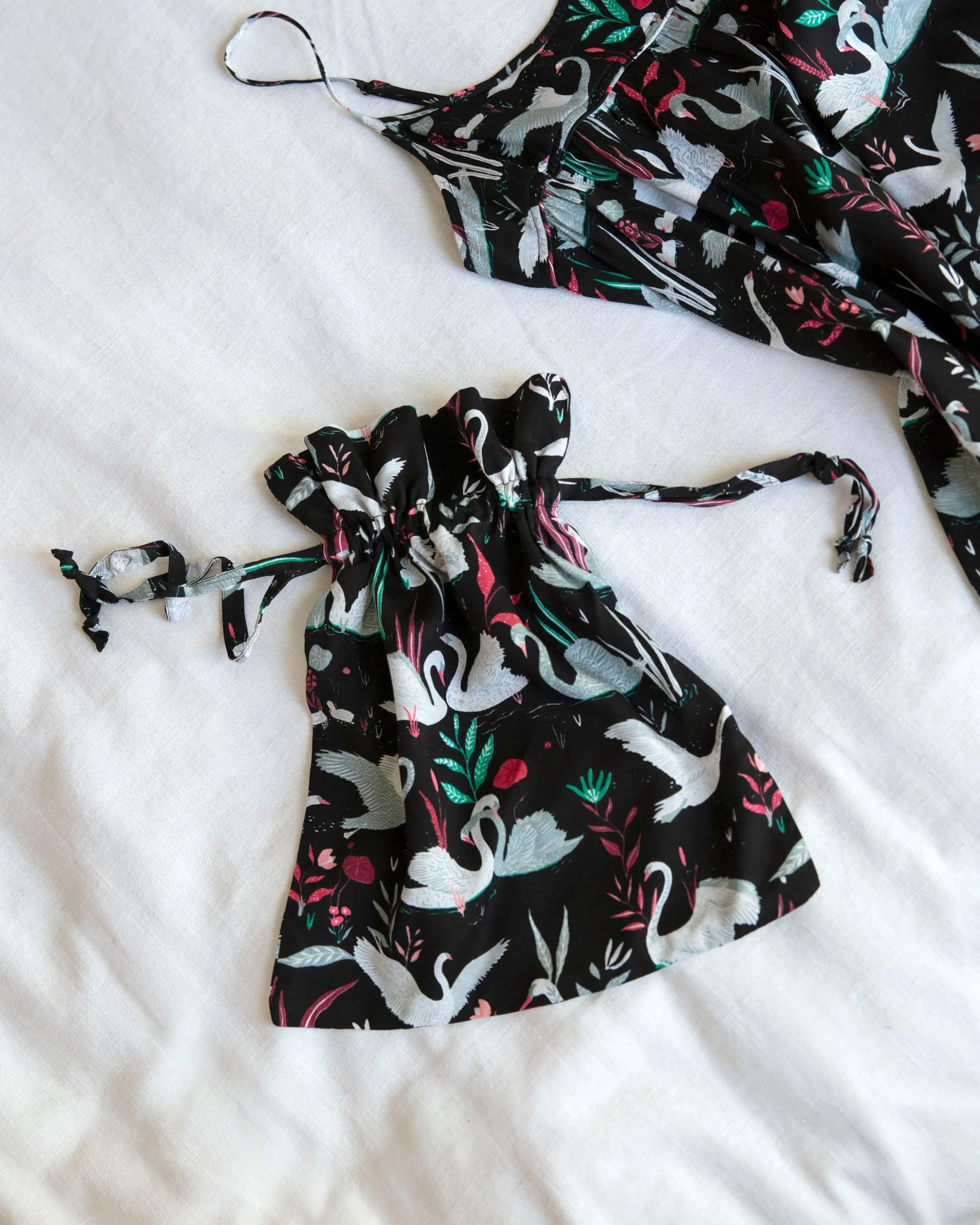 Enchanted Swans - Eco Satin Dolled Up Nightie - Starless Sky sold by Printfresh product image thumbnail 2