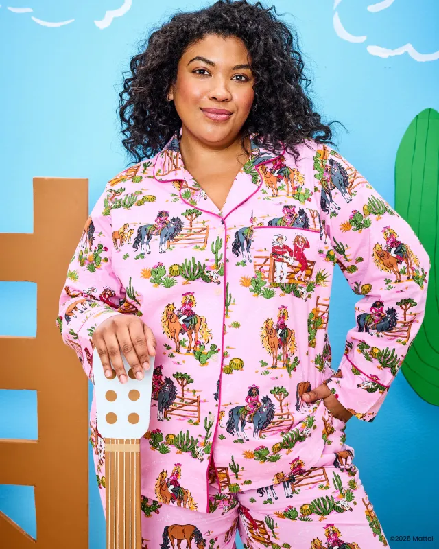 Barbie™ + Printfresh Western Barbie - Petite Long PJ Set - Cowgirl Pink sold by Printfresh