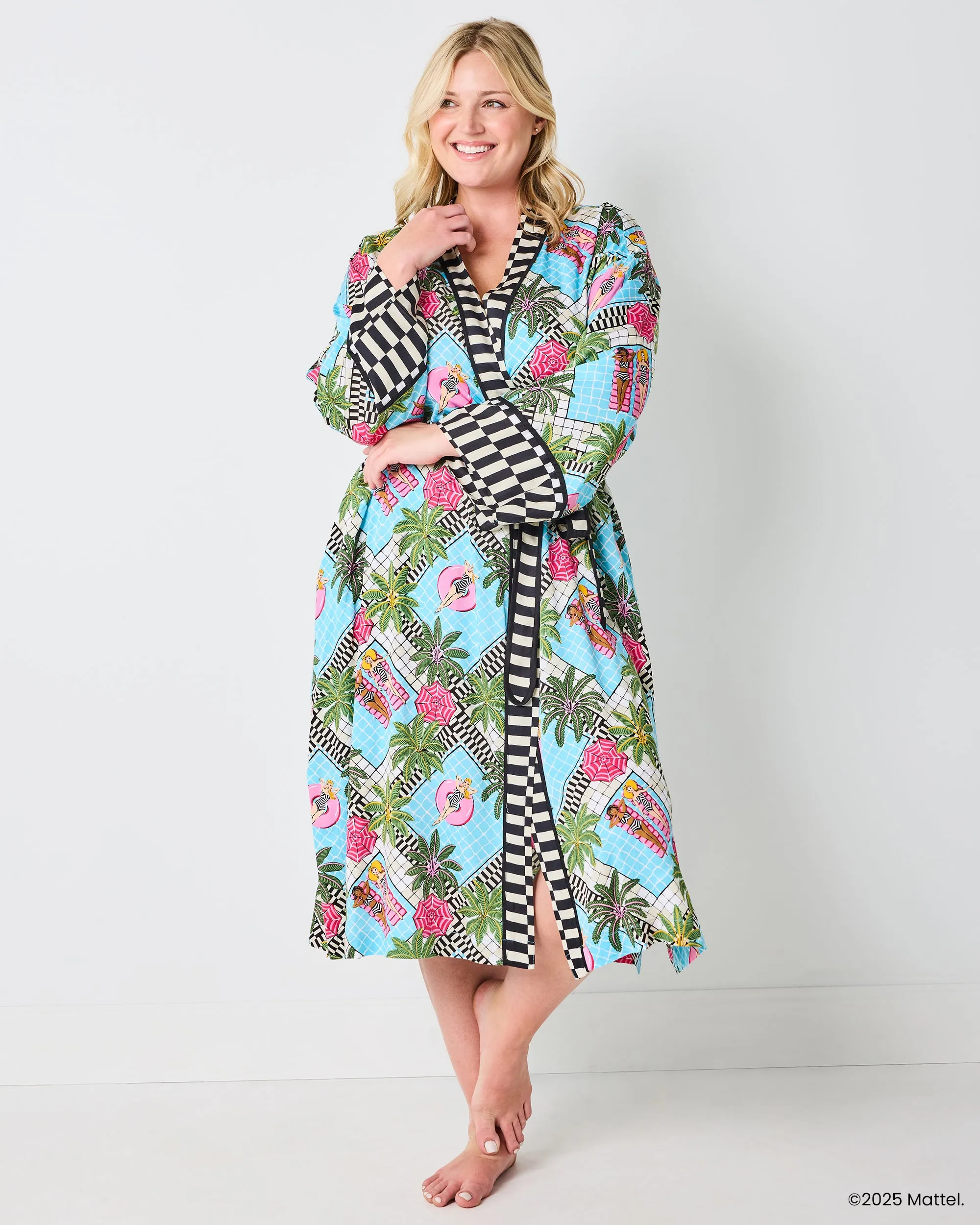 Barbie™ + Printfresh Retro Relaxation - Satin Robe - Retro Blue sold by Printfresh product image thumbnail 5