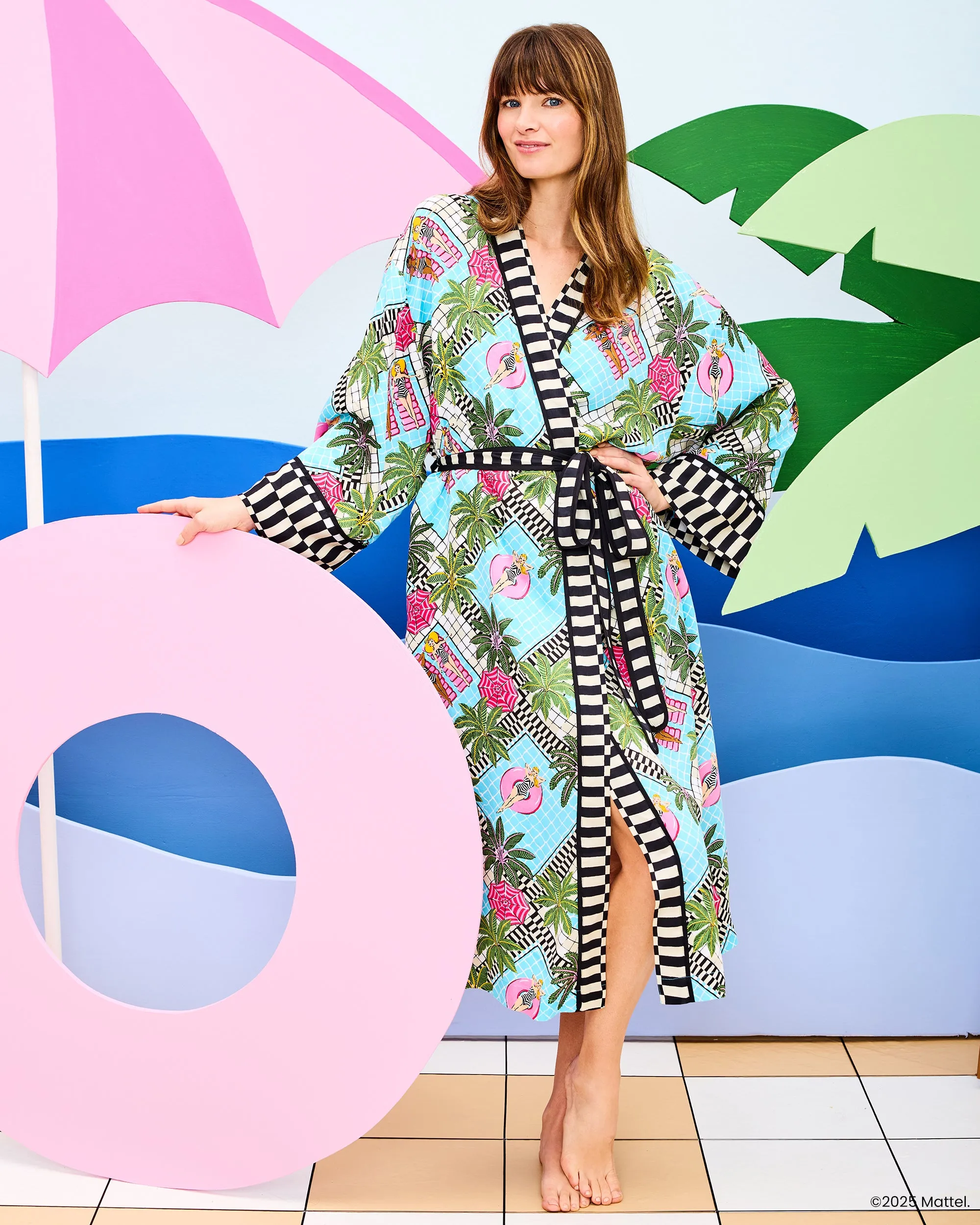 Barbie™ + Printfresh Retro Relaxation - Satin Robe - Retro Blue sold by Printfresh product image thumbnail 2