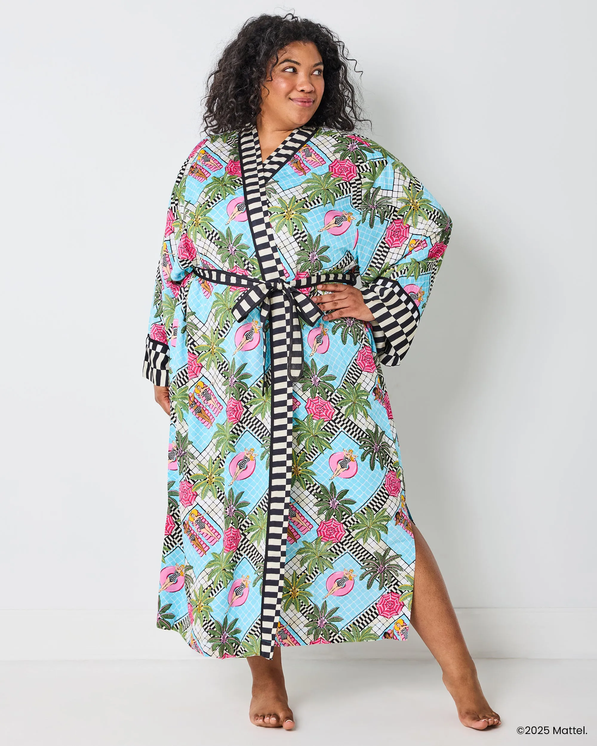 Barbie™ + Printfresh Retro Relaxation - Satin Robe - Retro Blue sold by Printfresh product image thumbnail 3