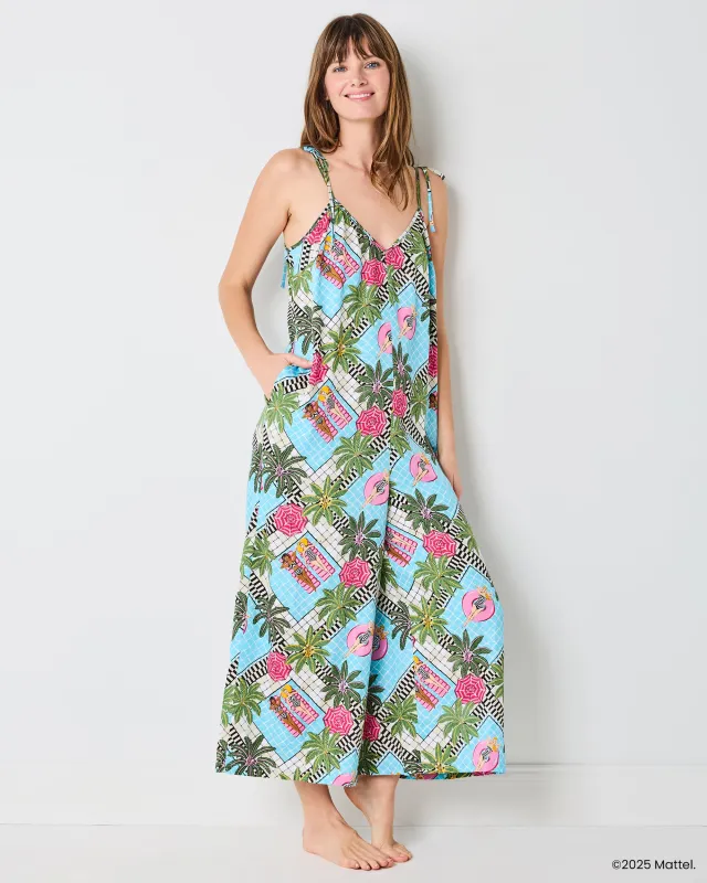 Barbieâ„¢ + Printfresh Retro Relaxation - Satin Jaipur Jumpsuit - Retro Blue sold by Printfresh