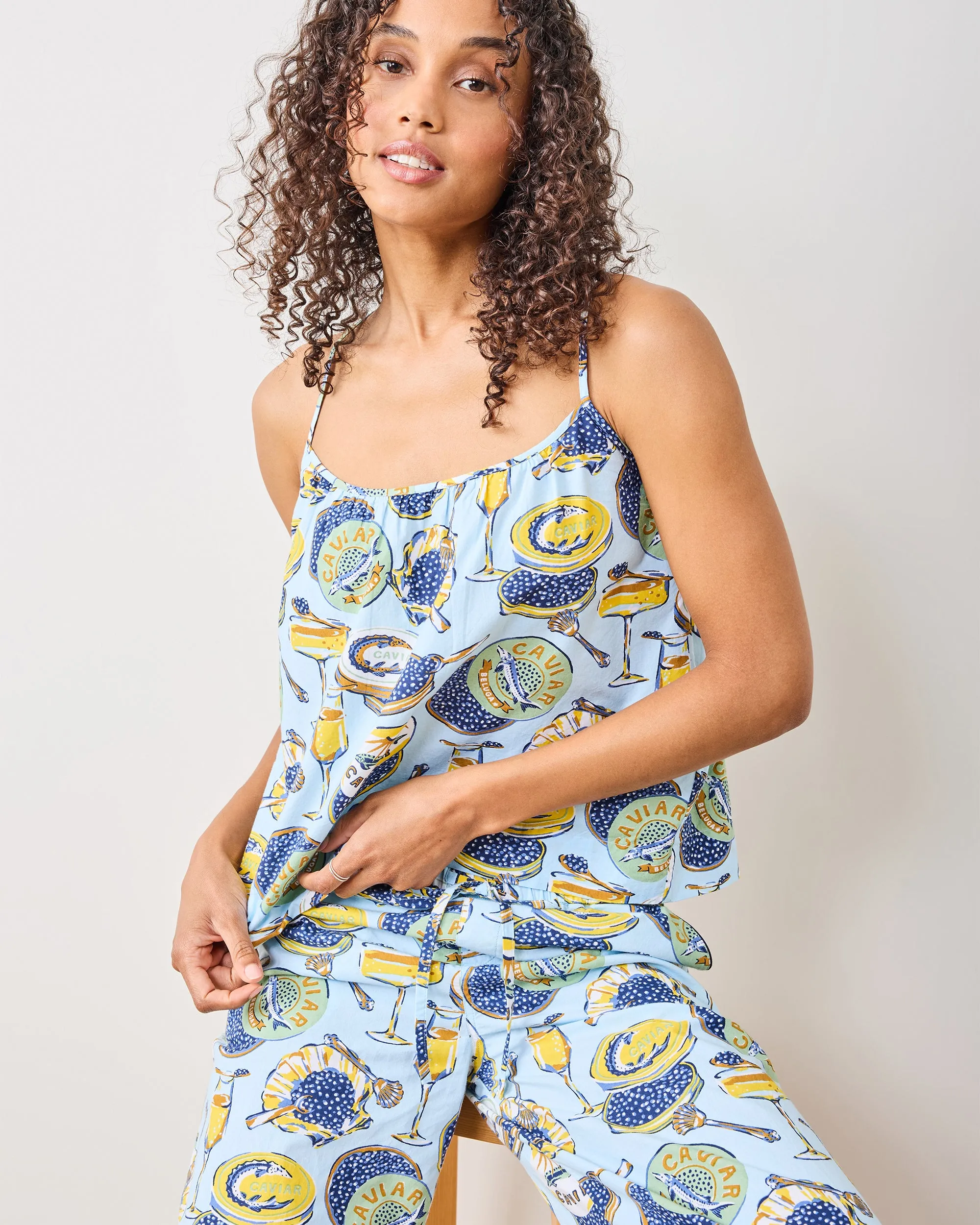 Champagne & Caviar - Cami Cropped Set - Pale Blue sold by Printfresh