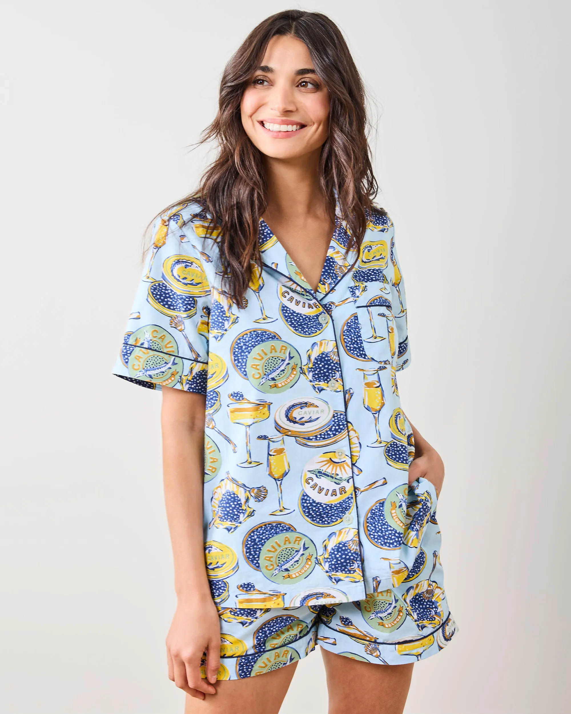 Champagne & Caviar - Short PJ Set - Pale Blue sold by Printfresh