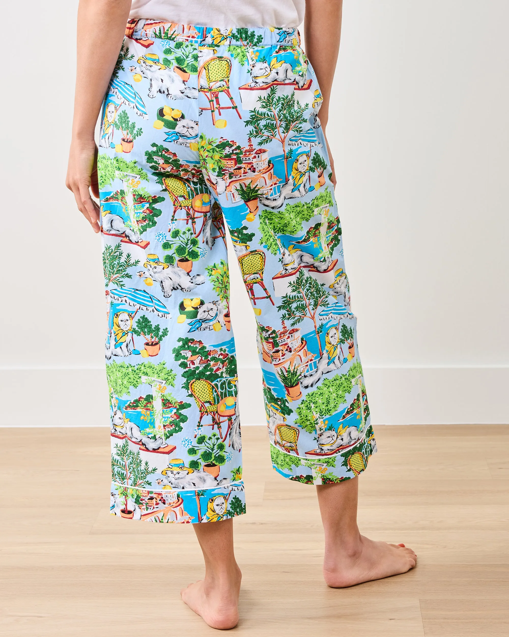 Mediterranean Meow - Cropped PJ Pants - Amalfi Blue sold by Printfresh product image thumbnail 3