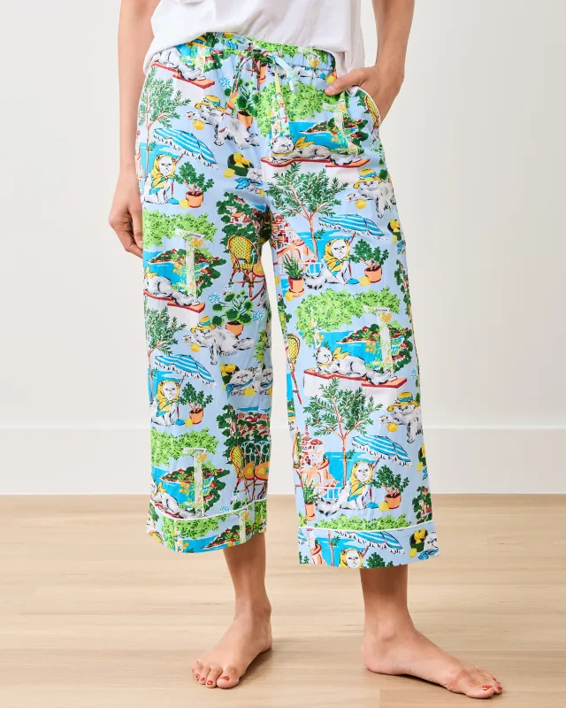 Mediterranean Meow - Cropped PJ Pants - Amalfi Blue sold by Printfresh
