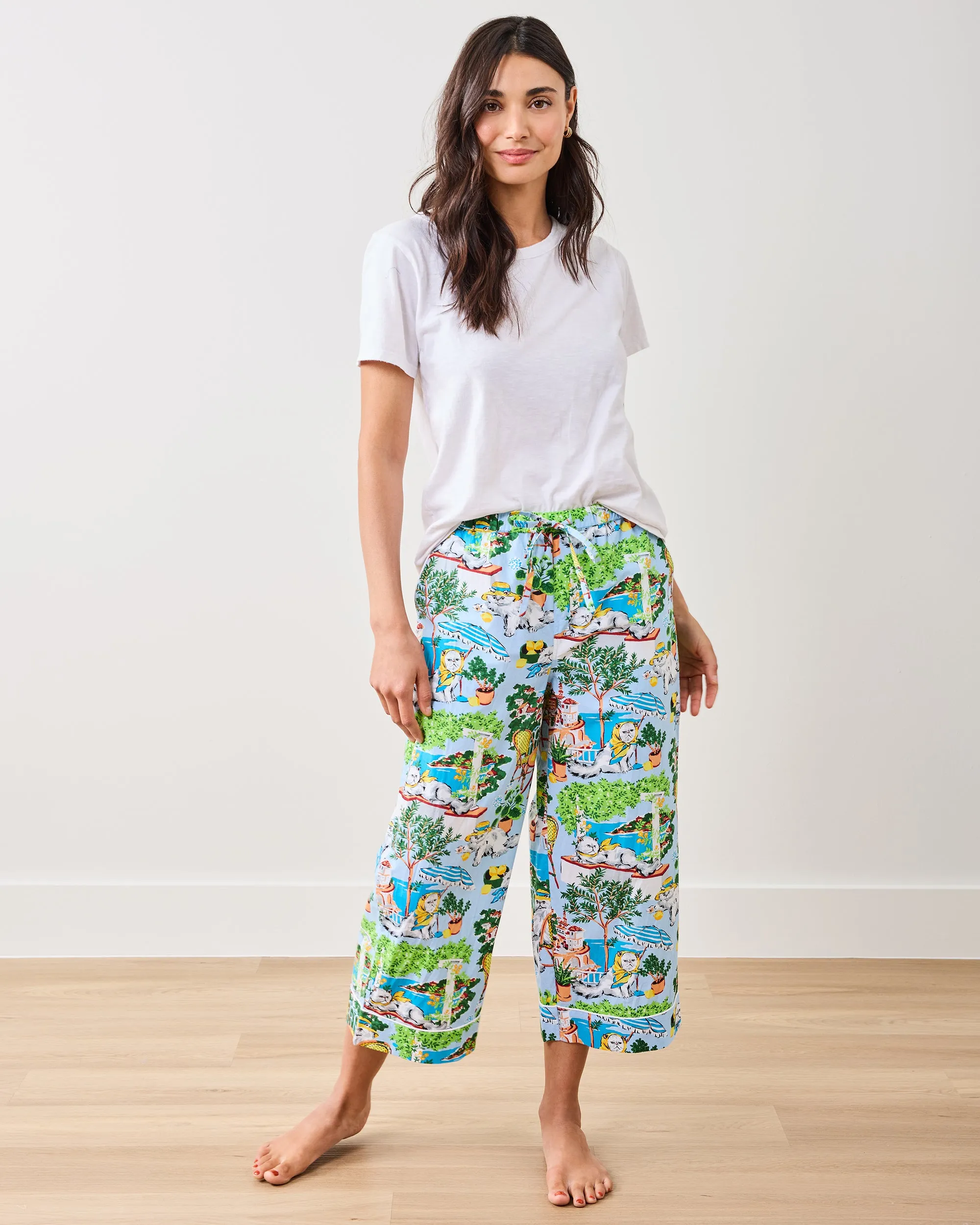 Mediterranean Meow - Cropped PJ Pants - Amalfi Blue sold by Printfresh product image thumbnail 5