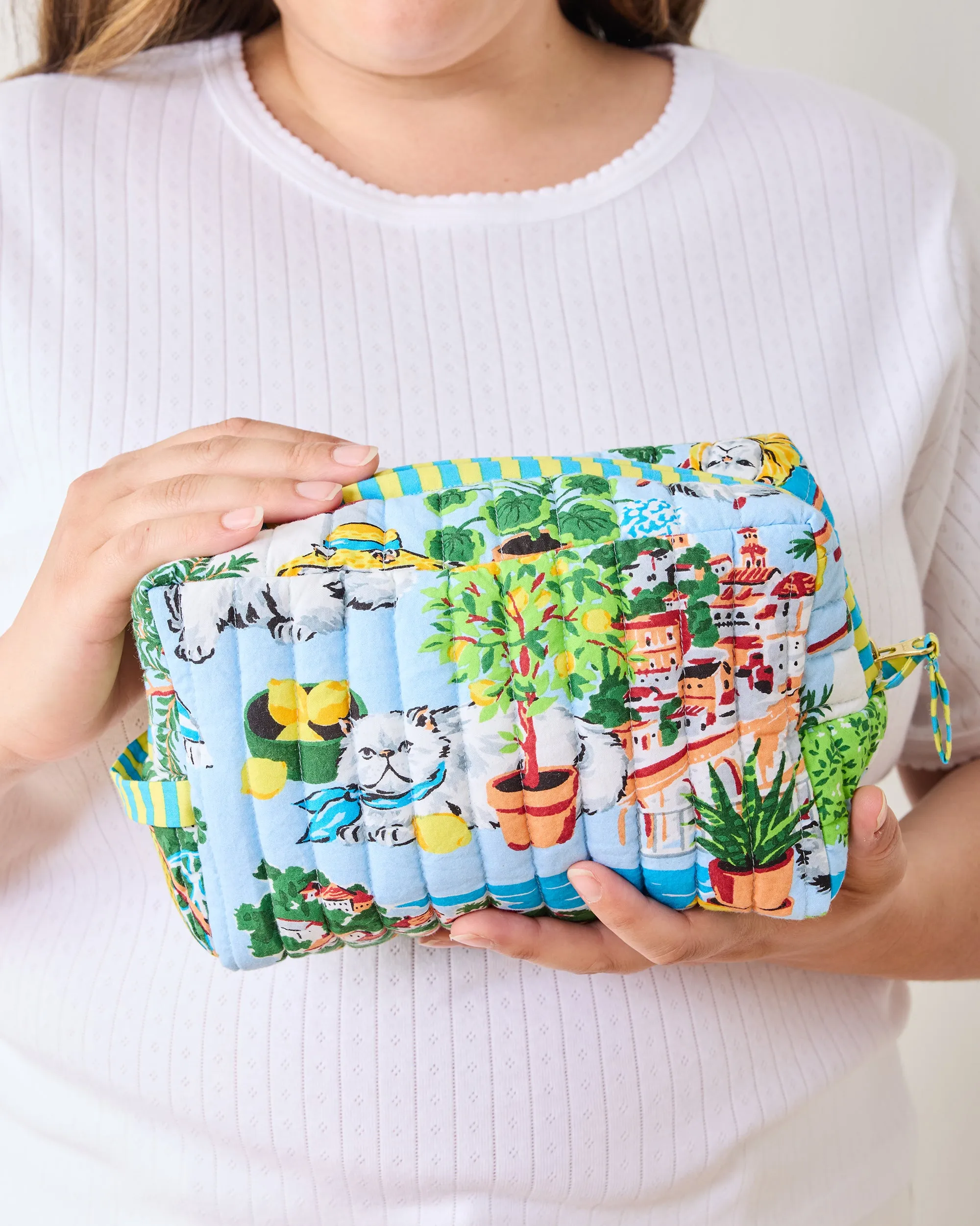 Mediterranean Meow - Quilted Pouch - Amalfi Blue sold by Printfresh