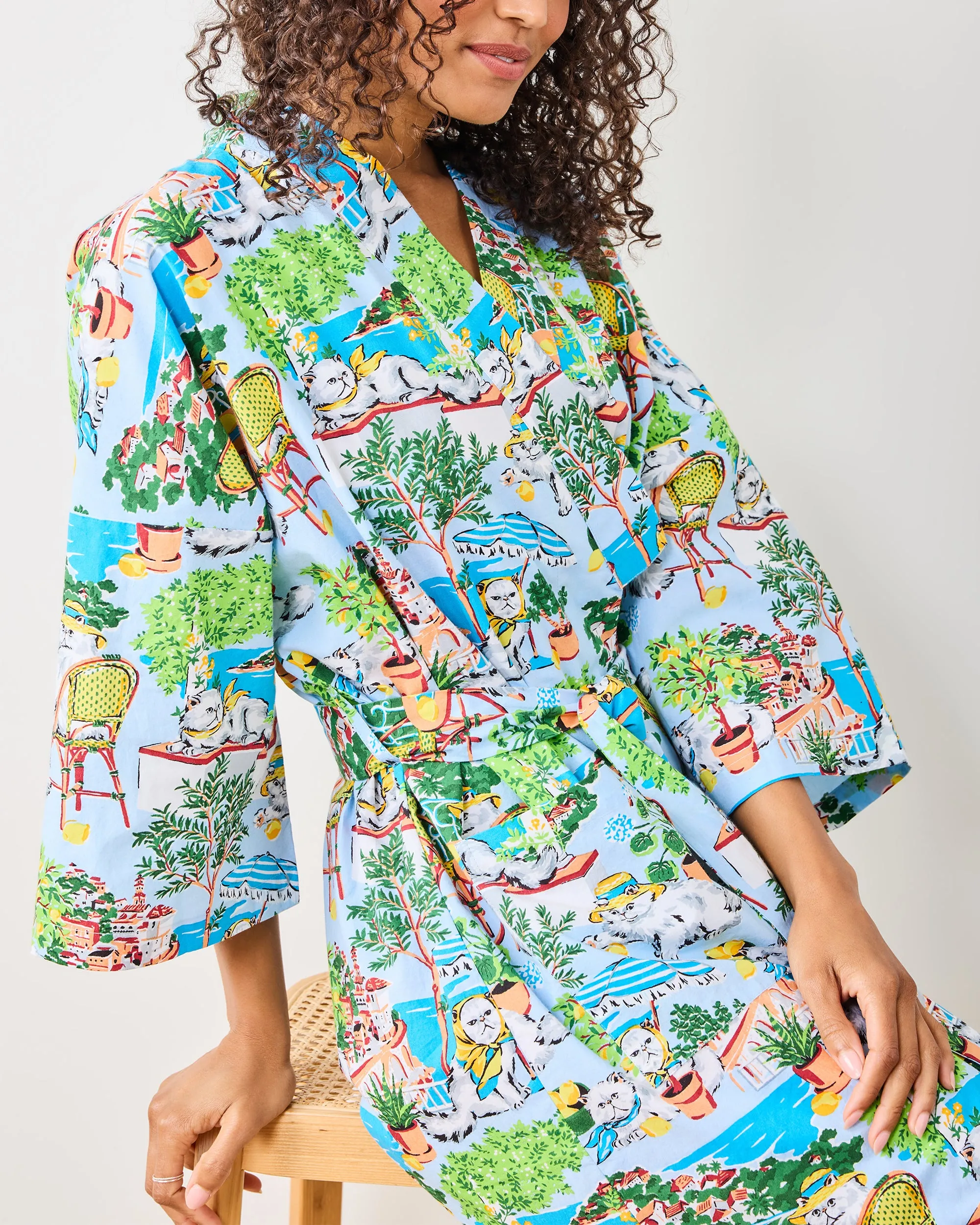Mediterranean Meow - Robe - Amalfi Blue sold by Printfresh product image thumbnail 4