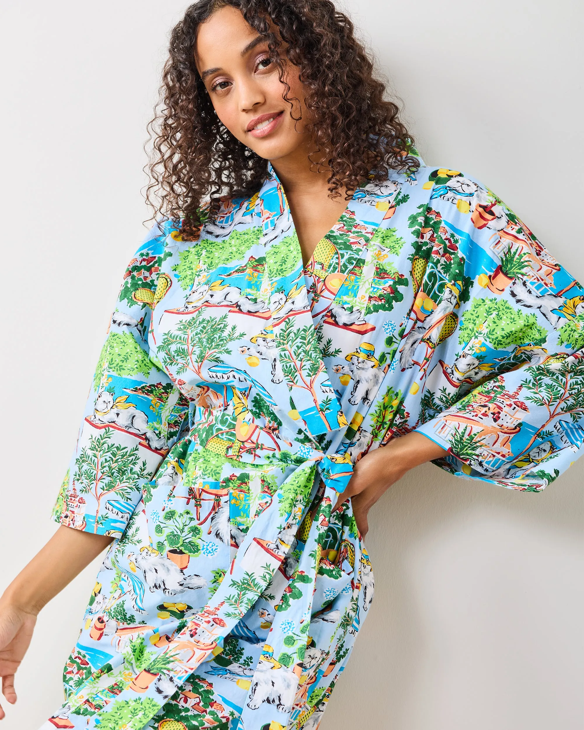 Mediterranean Meow - Robe - Amalfi Blue sold by Printfresh