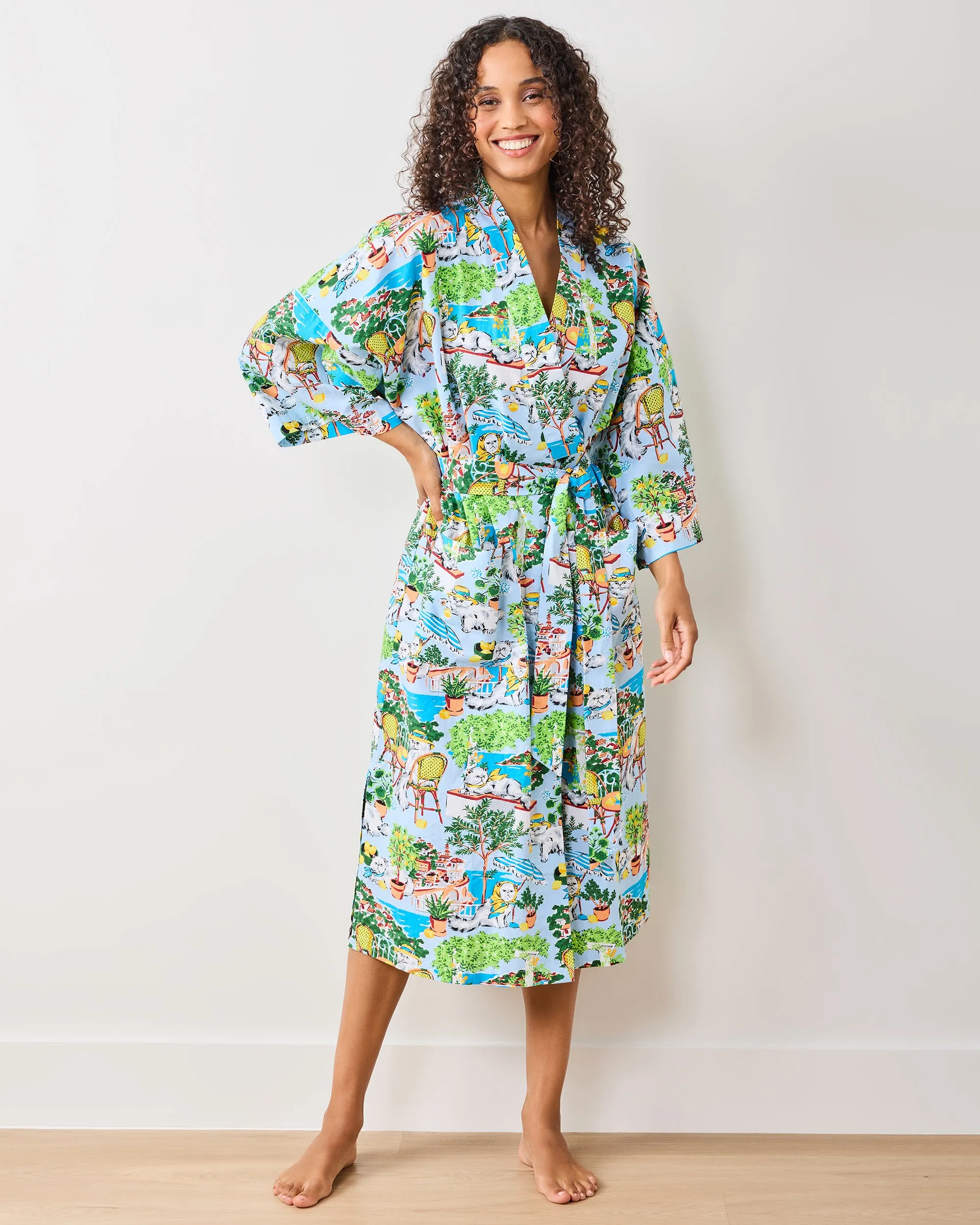 Mediterranean Meow - Robe - Amalfi Blue sold by Printfresh product image thumbnail 2