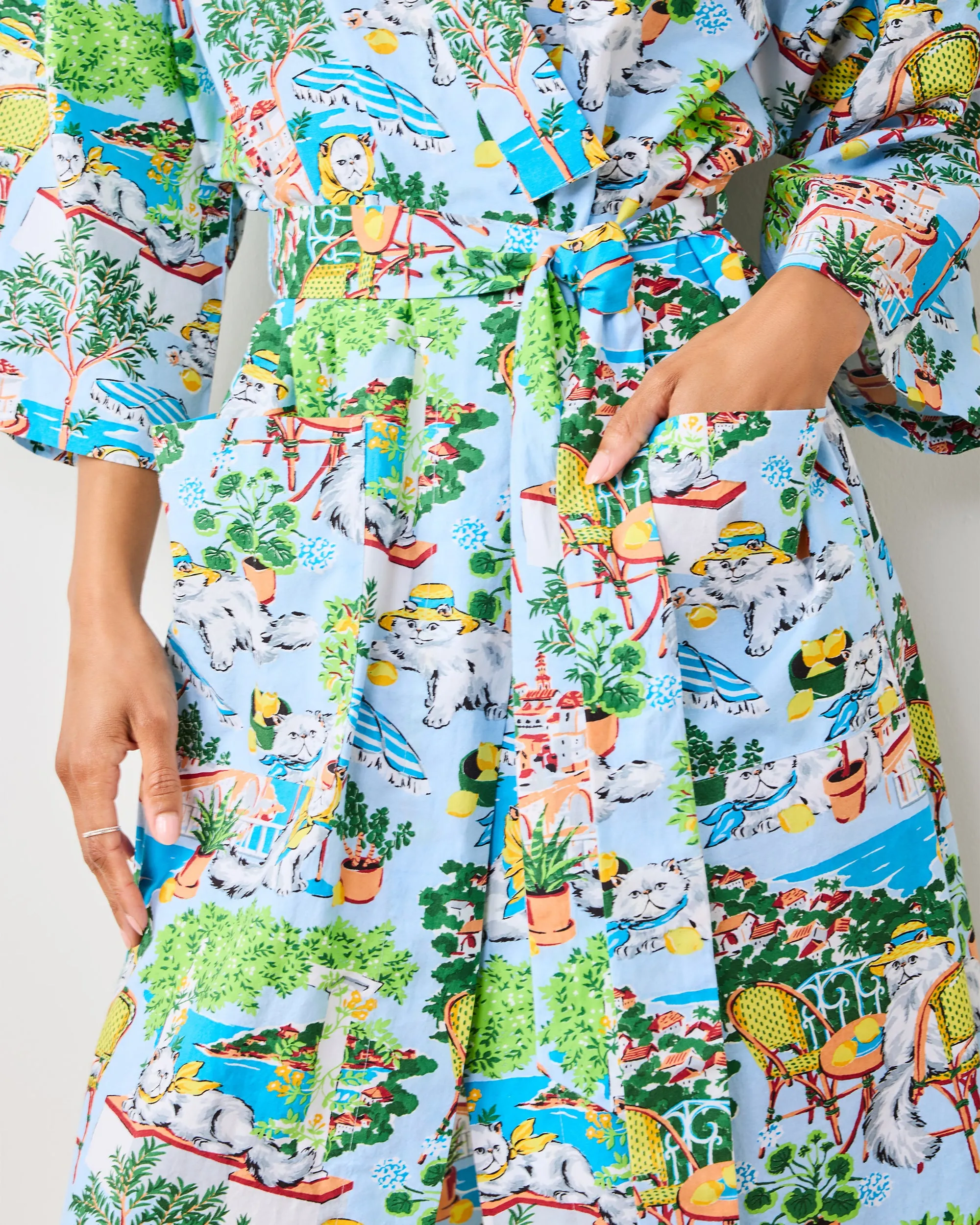Mediterranean Meow - Robe - Amalfi Blue sold by Printfresh product image thumbnail 5